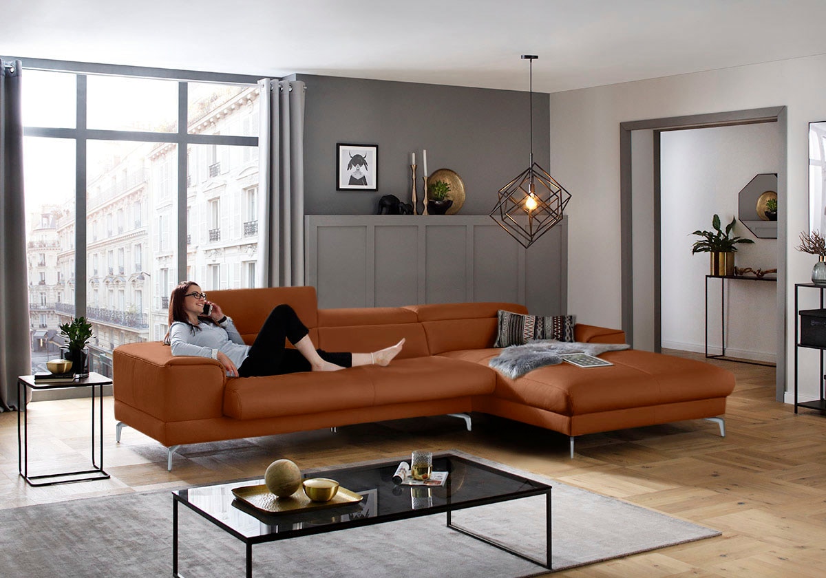 W.SCHILLIG Ecksofa »piedroo, Designsofa mit tollem Sitzkomfort, bequem und elegant, L-Form«, Kopfteilverstellung, wahlweise mit Sitztiefenverstellung, Breite 343cm