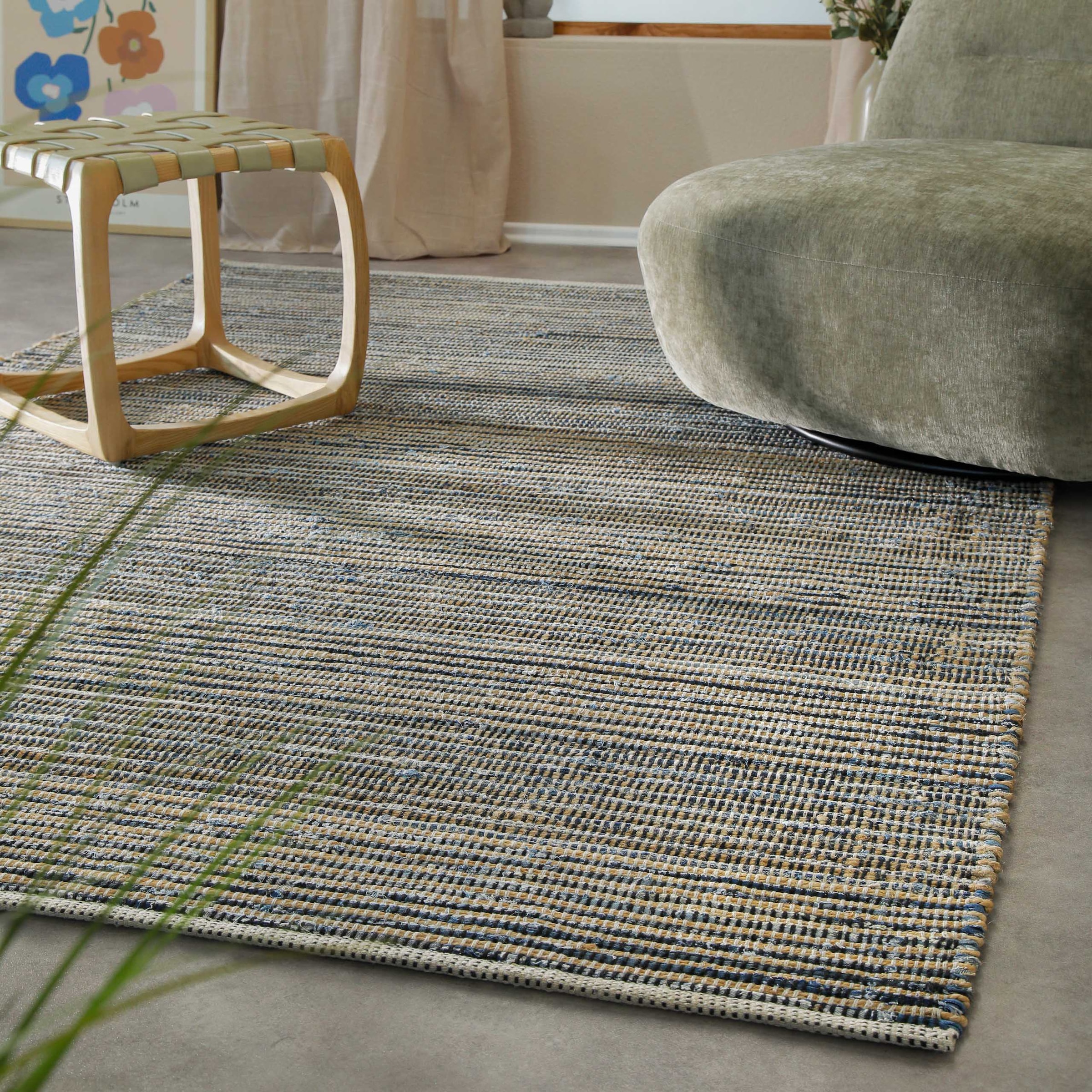 Wecon home Teppich »Denim Feels«, rechteckig, 6 mm Höhe, handgewebt, robust, pflegeleicht, skandi, Natur, Jute, Wohnzimmer