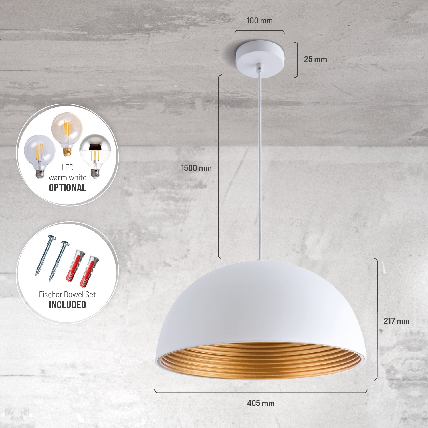 Paco Home Pendelleuchte »SAWYER«, 1 flammig, Leuchtmittel E27 | ohne Leuchtmittel, Hängelampe Esszimmer Küchenlampe Hängend 1,5m Textilkabel Ã˜40,5cm