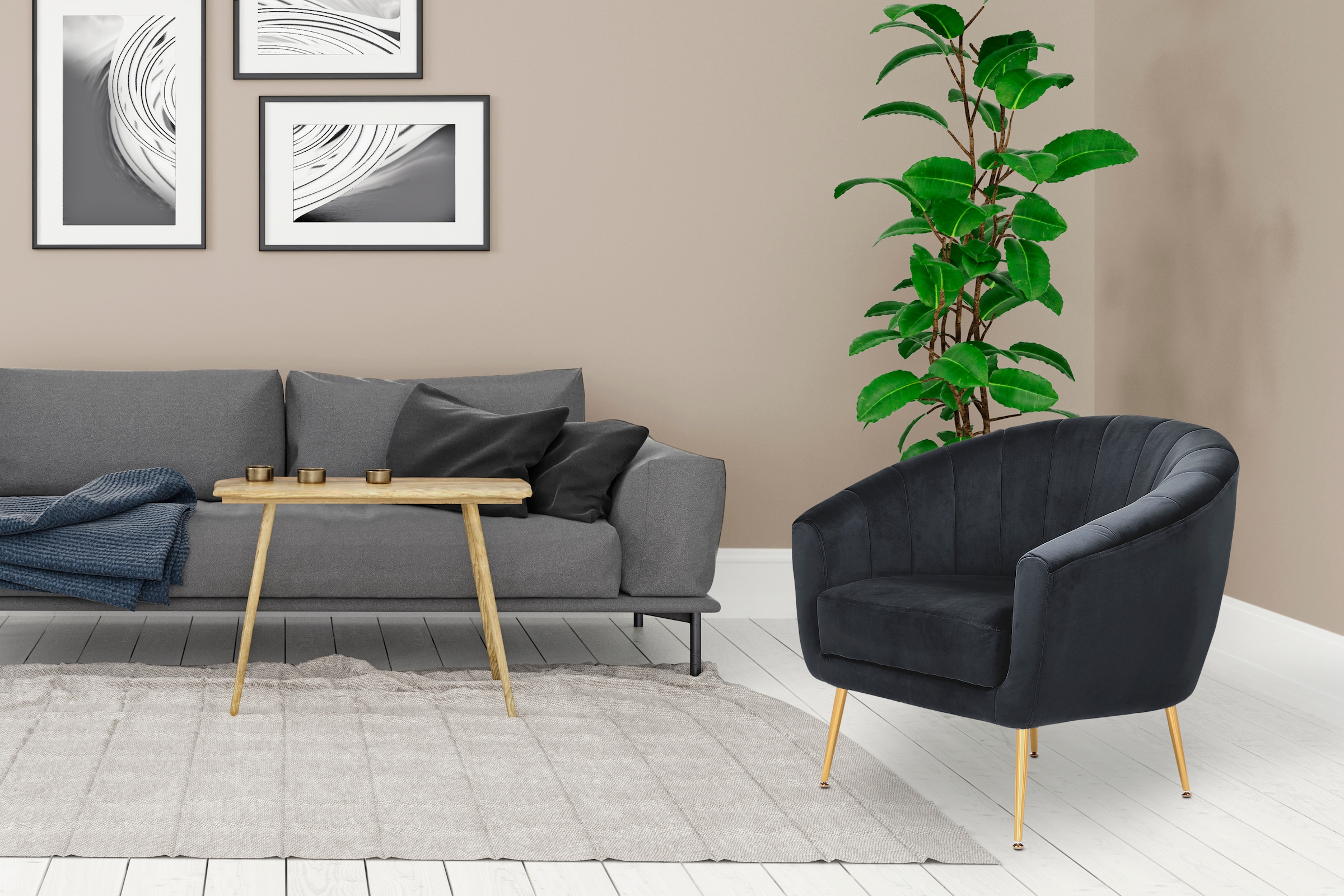 Kayoom Sessel »Sofa Doreen 125, komfortabler Sessel, einfarbige Gestaltung«, (1 St.), modern, platzsparend, pflegeleicht, samtweicher Bezug aus Stoff
