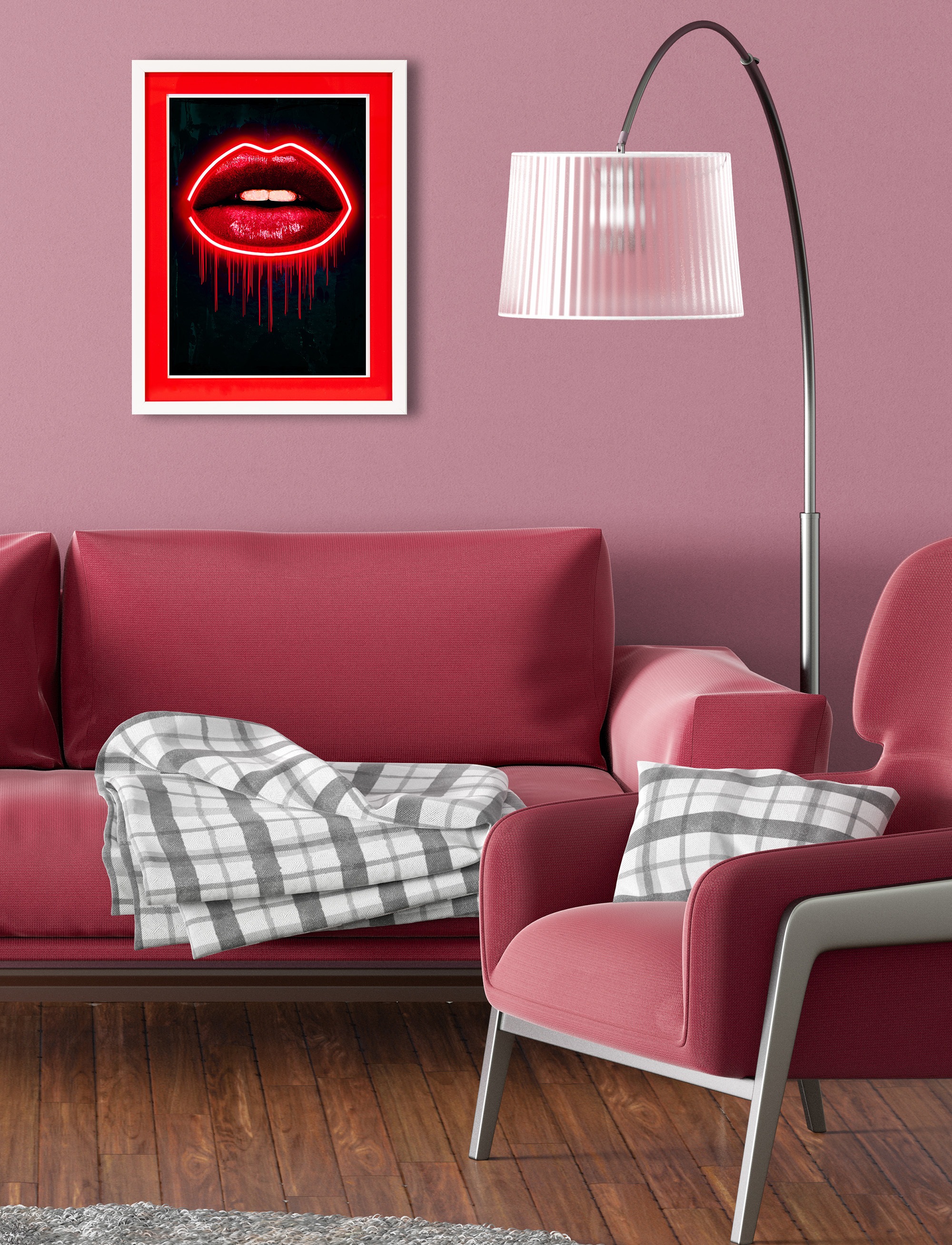 queence Bild mit Rahmen »Lippen, Neon, Neonlicht«, Erotische Bilder-Kiss-Kunst-Bilder von Frauen, (1 St.), Poster mit buntem Acrylglas Passepartout