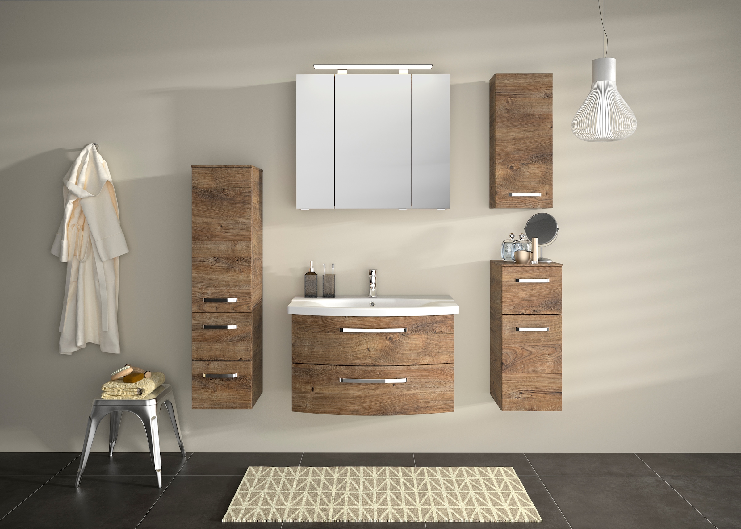 Saphir Badmöbel-Set »Serie 4010 5-teilig Keramik-Waschtisch mit LED-Spiegel günstig online kaufen