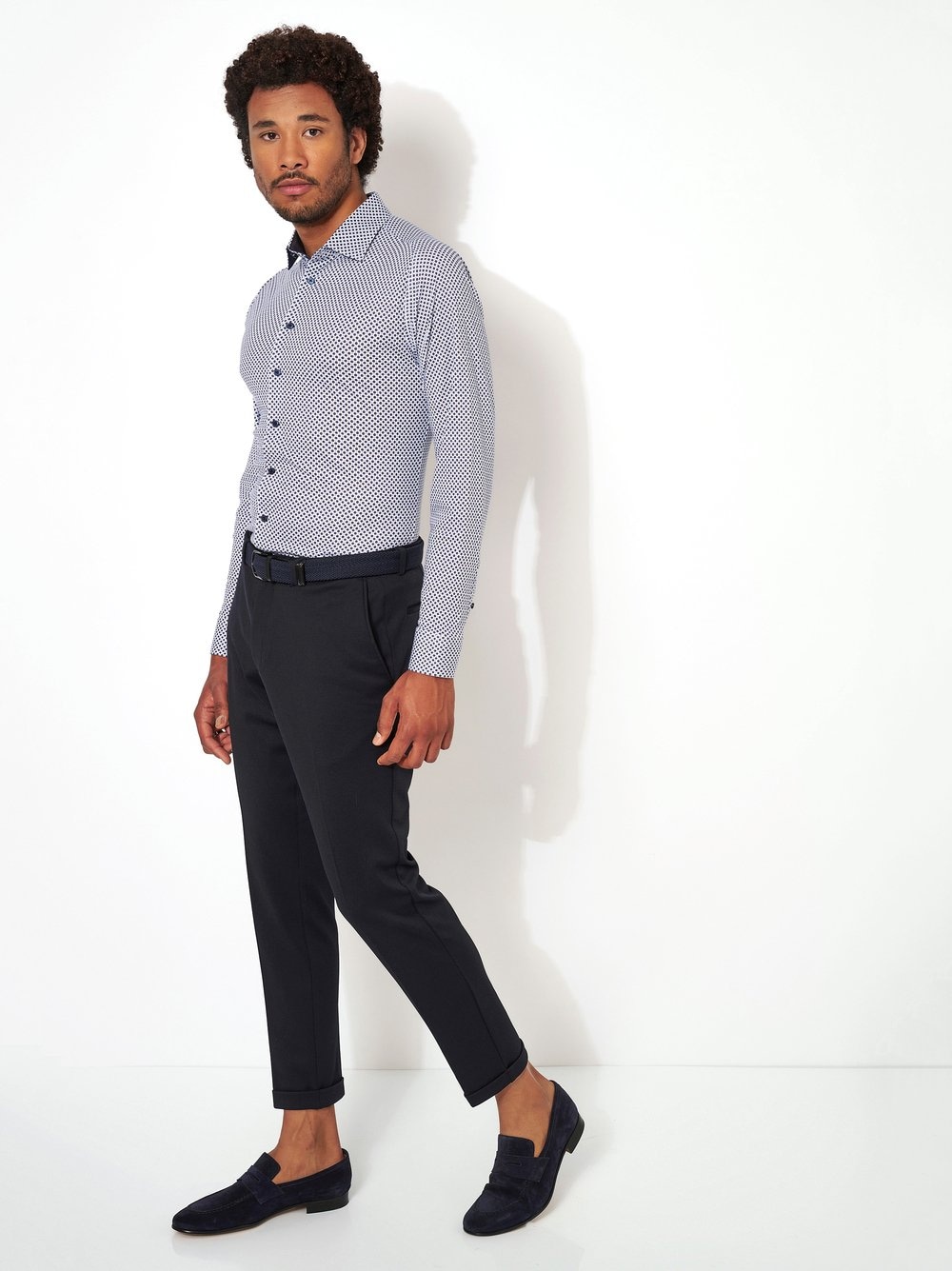 DESOTO Businesshemd »Jerseyhemd Casual Kent langarm«, Flexibler Stretch, mit Minimal Print, Kentkragen