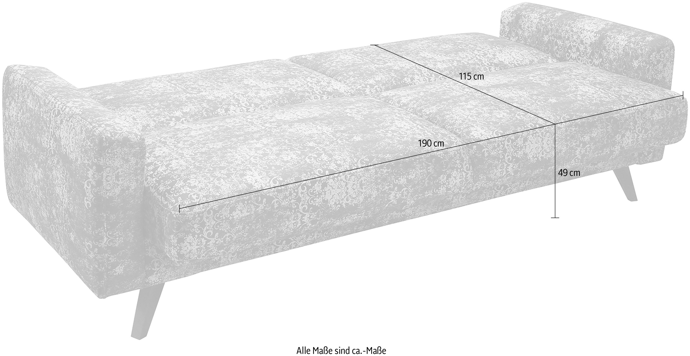 exxpo - sofa fashion 3-Sitzer »Side, trendiger Bezugsstoff, toller Sitz- und Liegekomfort, Schlafsofa«, mit Schlaffunktion, Bettkasten und hohe Holzfüße, Solitärmöbel