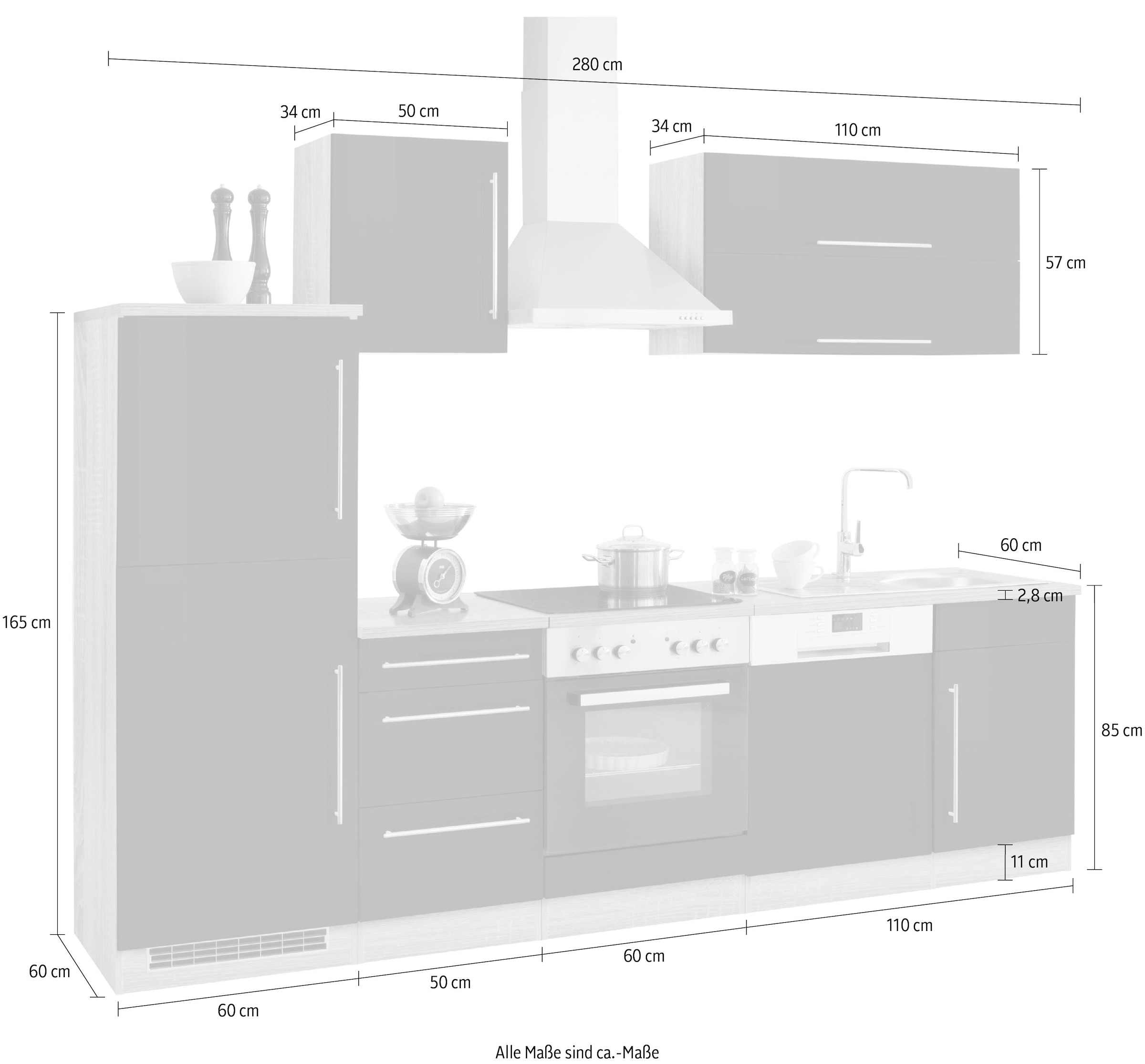 HELD MÖBEL Küchenzeile »Samos«, ohne E-Geräte, Breite 280 cm auf Raten  kaufen