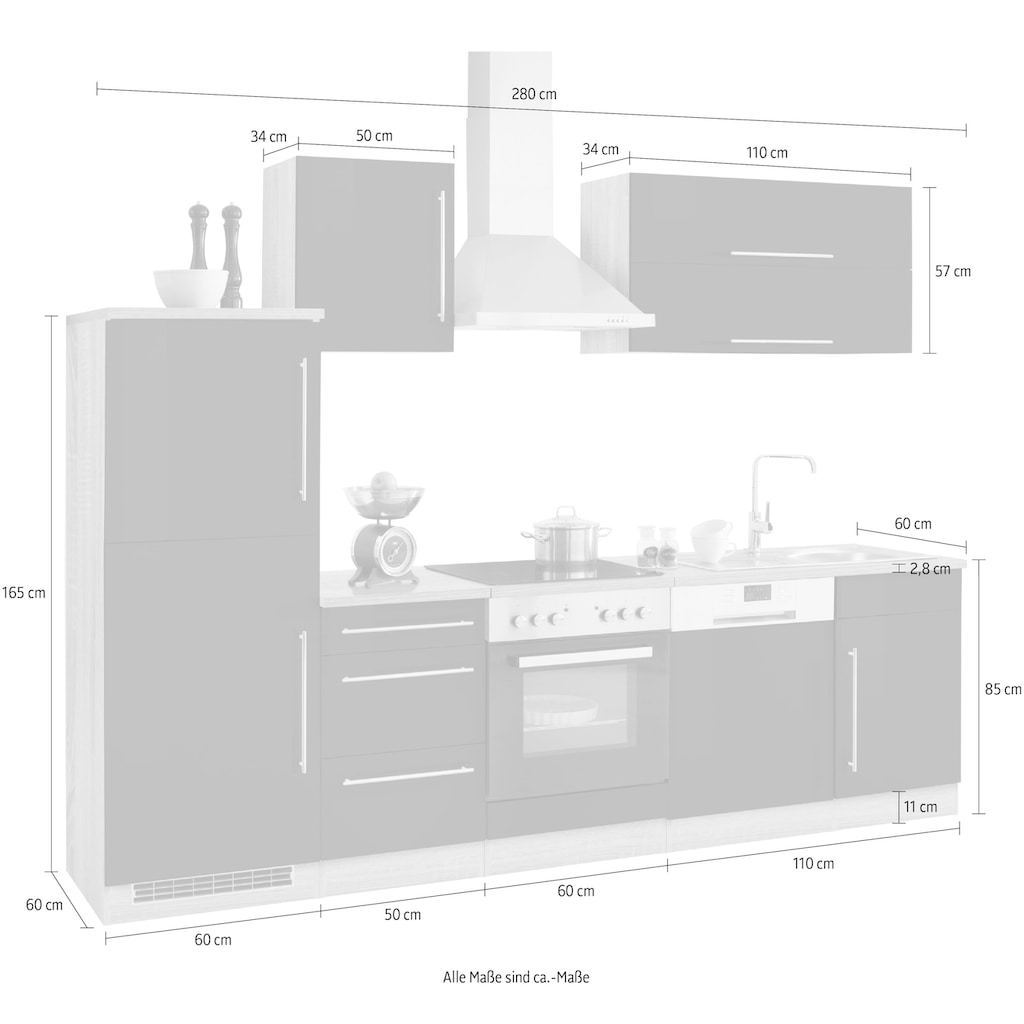 HELD MÖBEL Küchenzeile »Samos«, ohne E-Geräte, Breite 280 cm