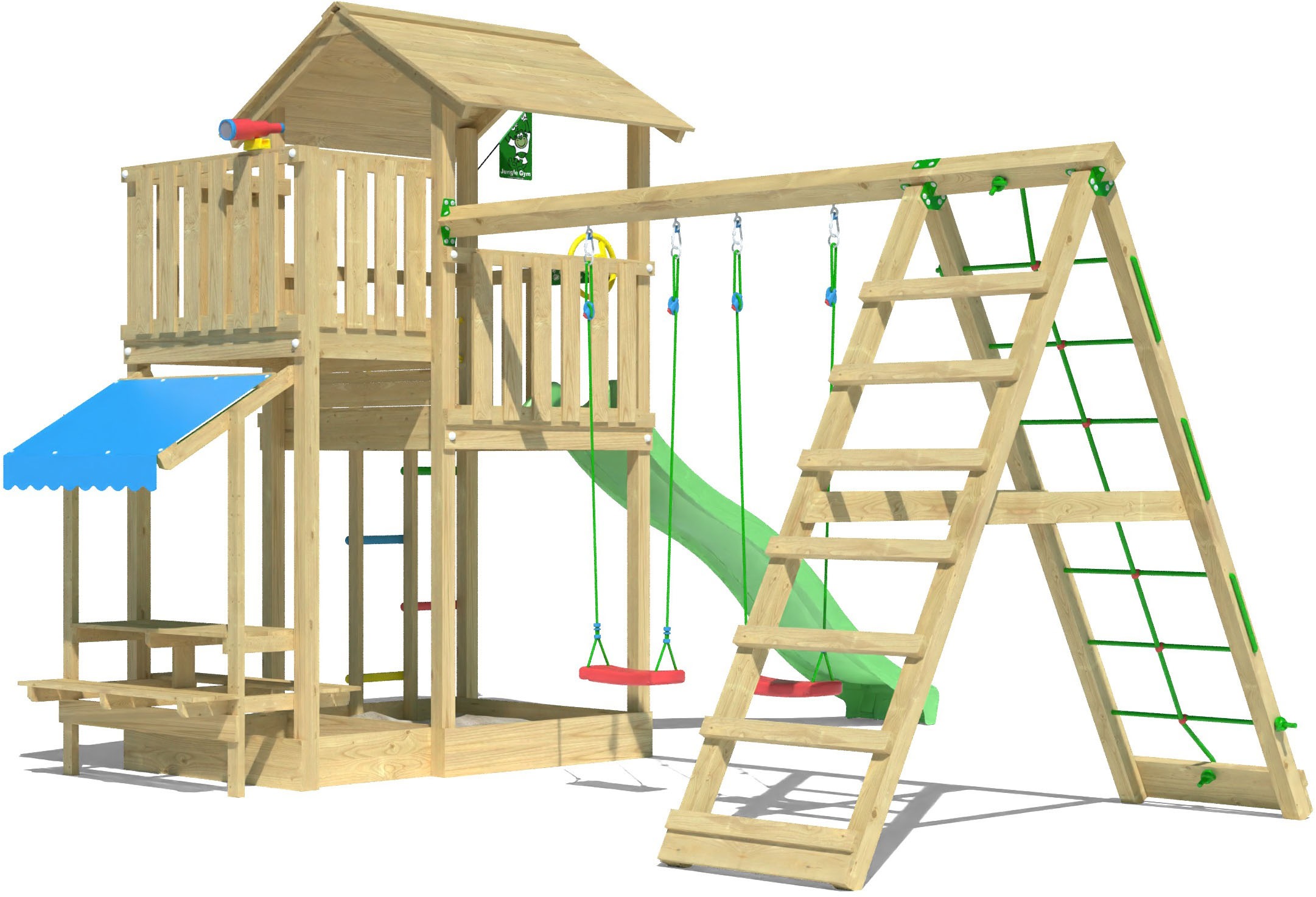 Jungle Gym Spielturm »Veranda«, (Set), Spielanlage mit Schaukel, Kletterbock und Rutsche mit Wasseranschluss