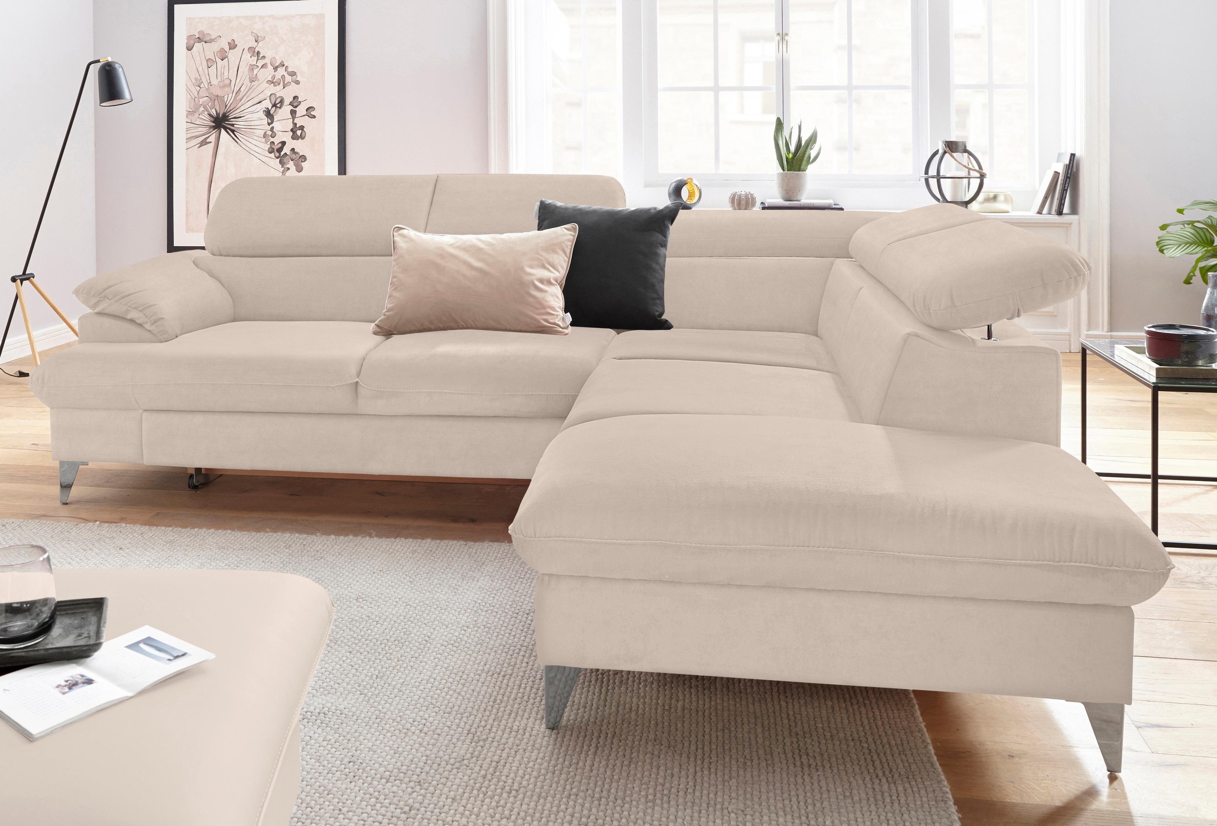 COTTA Polstergarnitur »Caluso L-Form«, Set bestehend aus: Ecksofa mit Kopfteilverstellung & Hocker