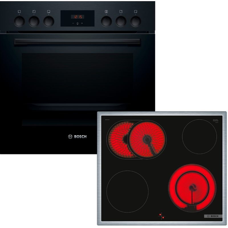 BOSCH Elektro-Herd-Set »HND211LB2« mit Teleskopauszug nachrüstbar 3D-Heißluft: Gleichmäßige Hitze für perfekte Ergebnisse Schwarz Bedienung mit...