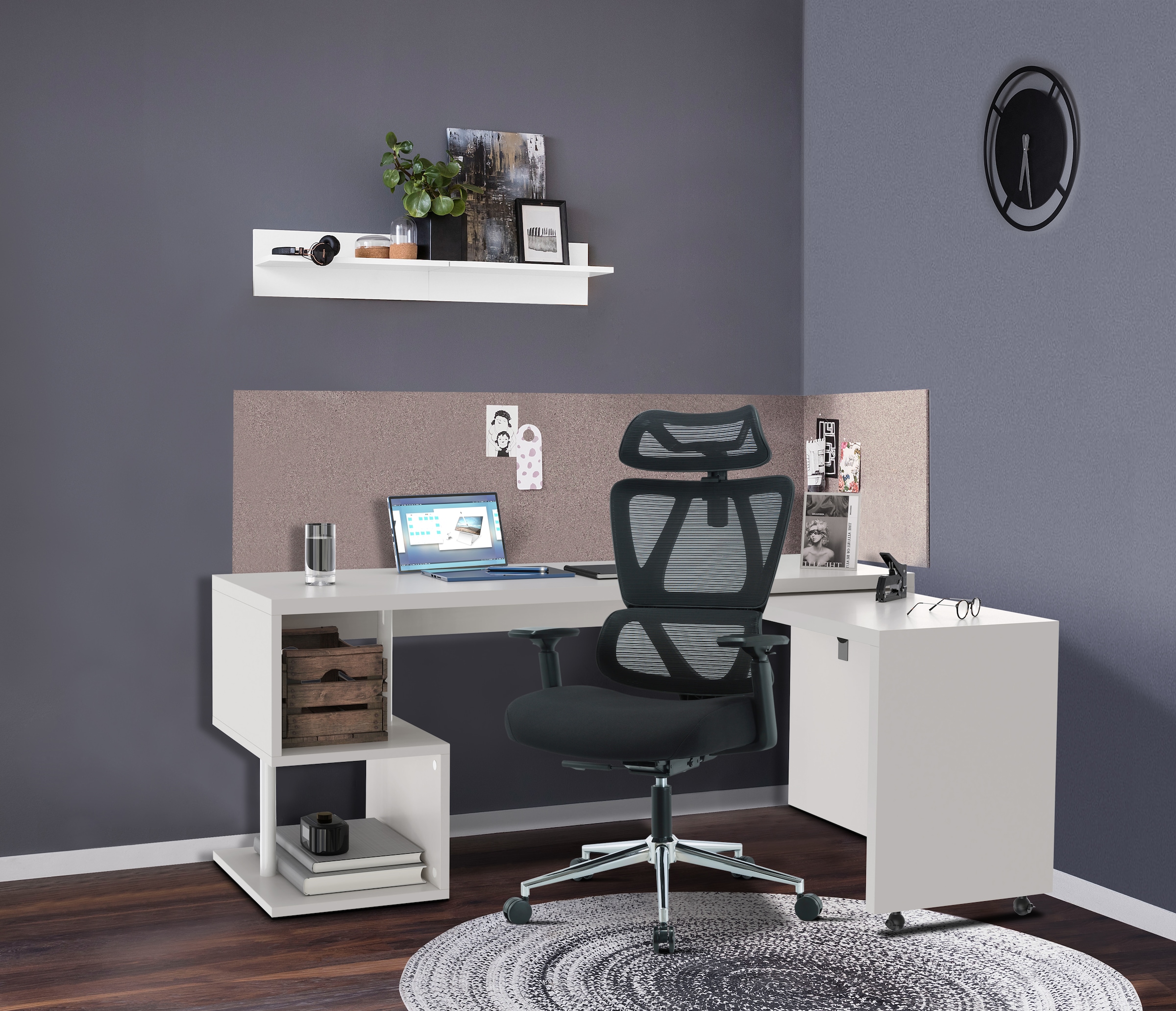 Places of Style Bürostuhl »Andora, moderner ergonomischer Schreibtischstuhl«, Netzstoff, verstellbare Armlehne & Kopfstütze, Lendenwirbelstütze
