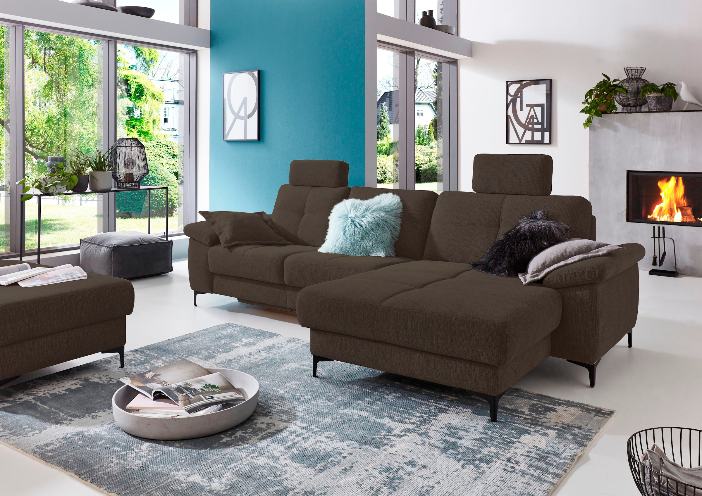 3C Carina Ecksofa »Burnaby bequem und modern, L-Form«, 2 Kopfstützen, optional mit Schlaf- und motorischer Relaxfunktion