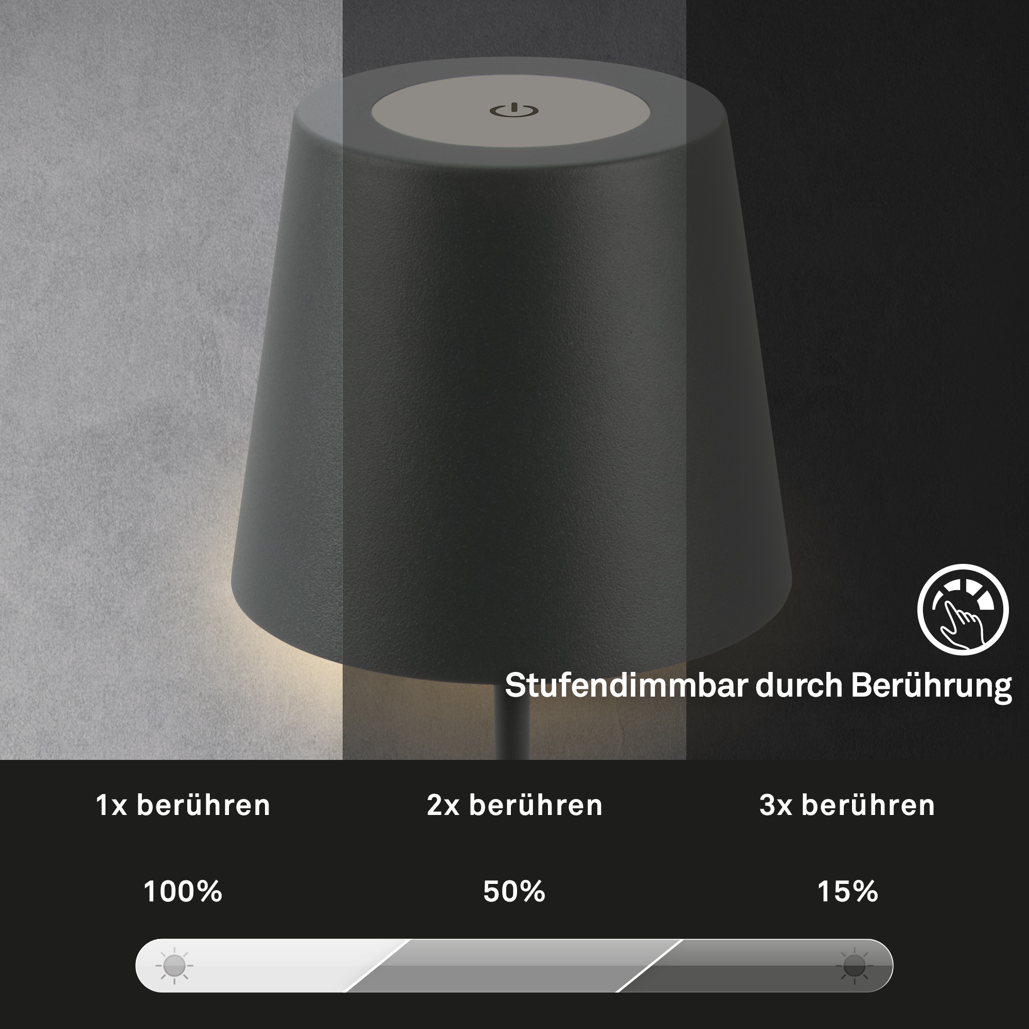 Briloner Leuchten Tischleuchte »2er Set LED Tischlampe kabellos, anthrazit«, 2er Set LED Tischlampe kabellos 36x10,5 cm Anthrazit