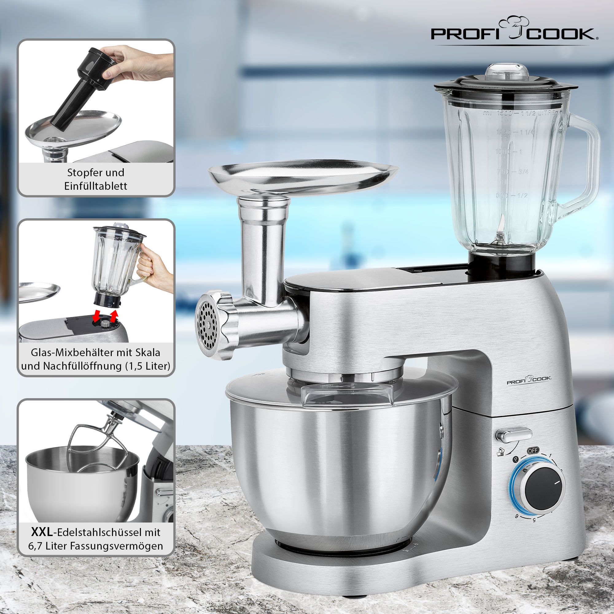 ProfiCook Küchenmaschine »PC-KM 1189«, 1500 W, 6,7 l Schüssel online kaufen | Multifunktionsküchenmaschinen