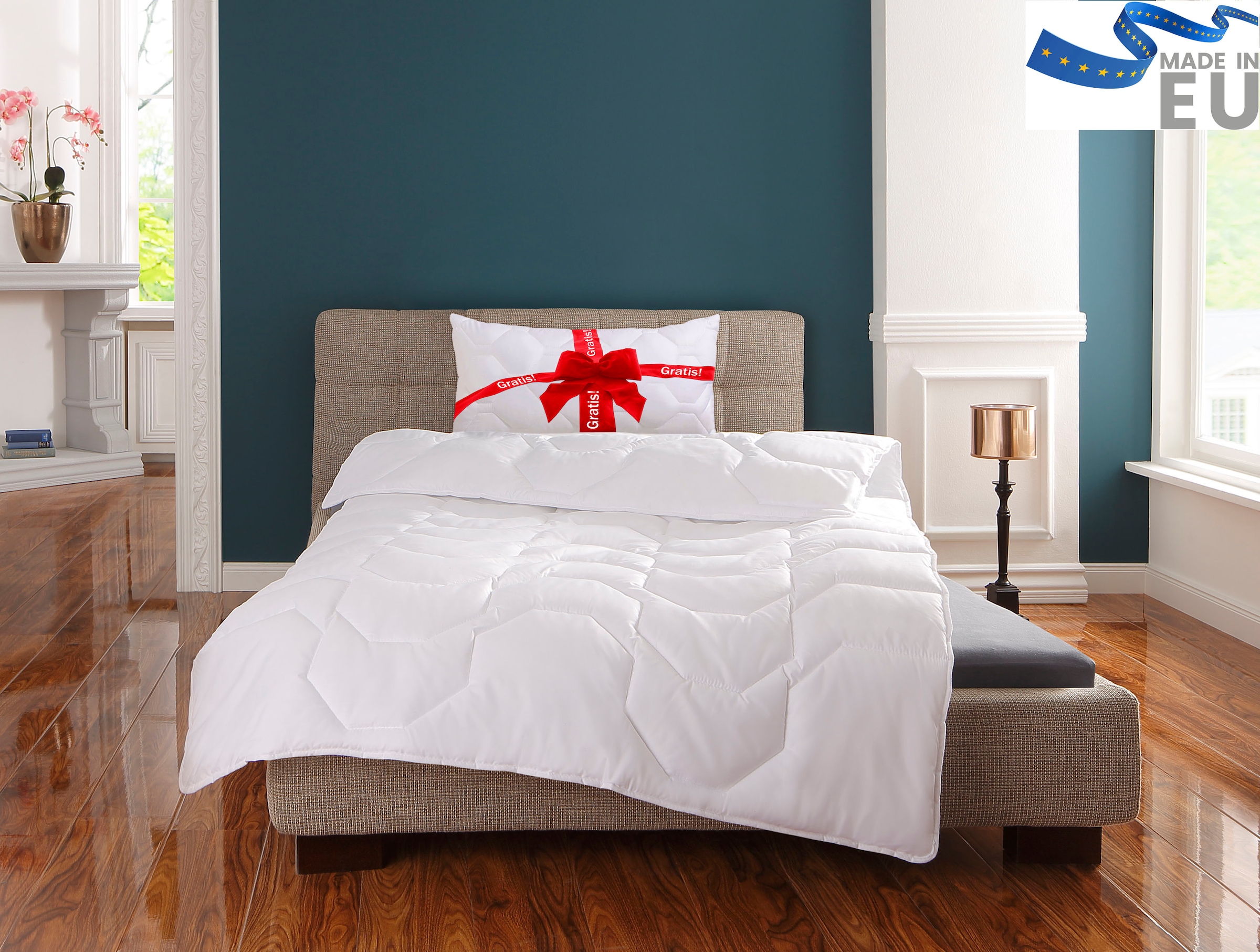 my home Microfaserbettdecke »Corella, Bettdecke 135x200 cm, mit Gratis-Kissen dazu: 40x80 cm« leicht Füllung 100% Polyester 2 Stk. tlg. Bettdecken, Sommer, Winter, 4 Jahreszeiten, Decke mit Gratiskissen