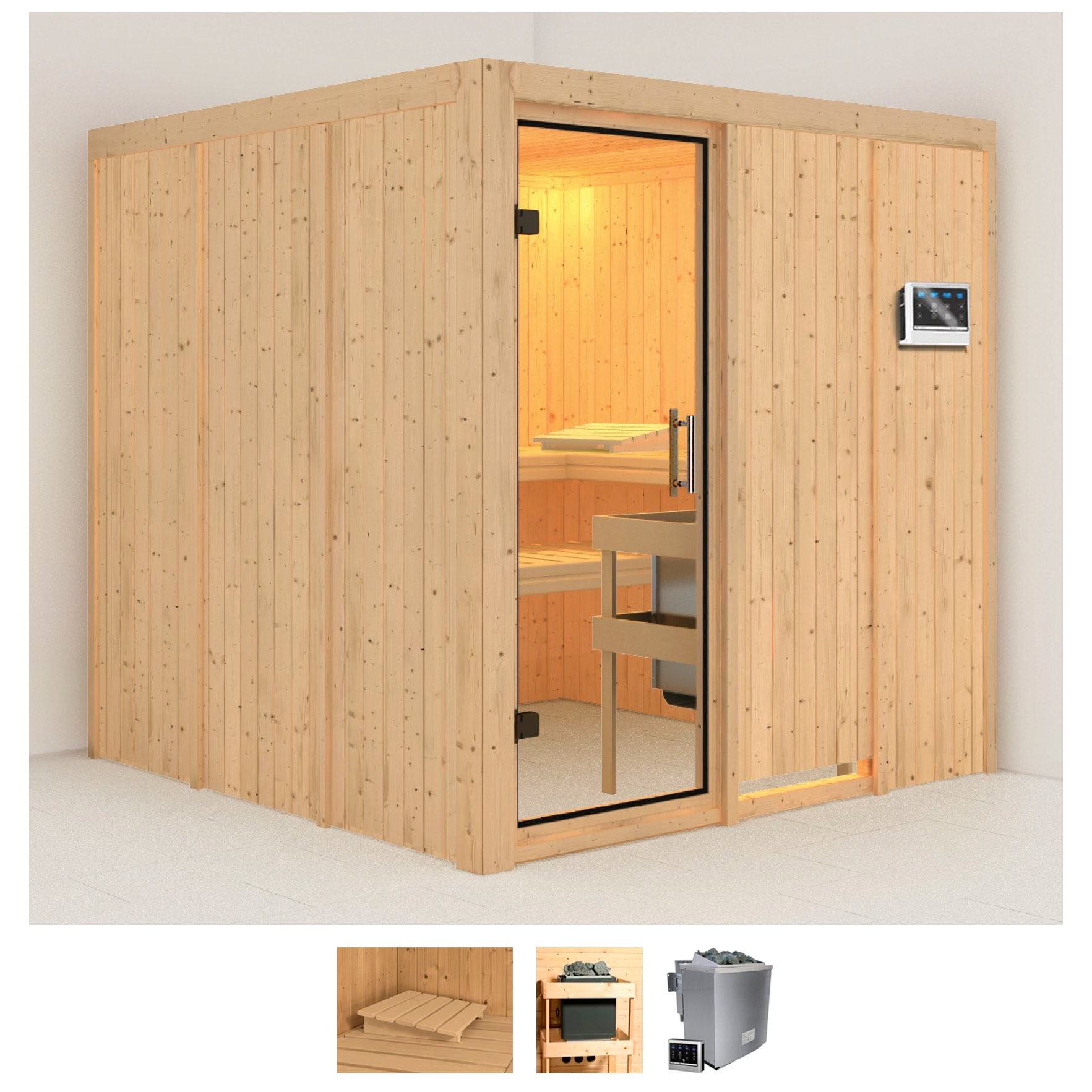 Karibu Sauna »Rodin« Set, 9-kW-Bio-Ofen mit externer Steuerung günstig online kaufen