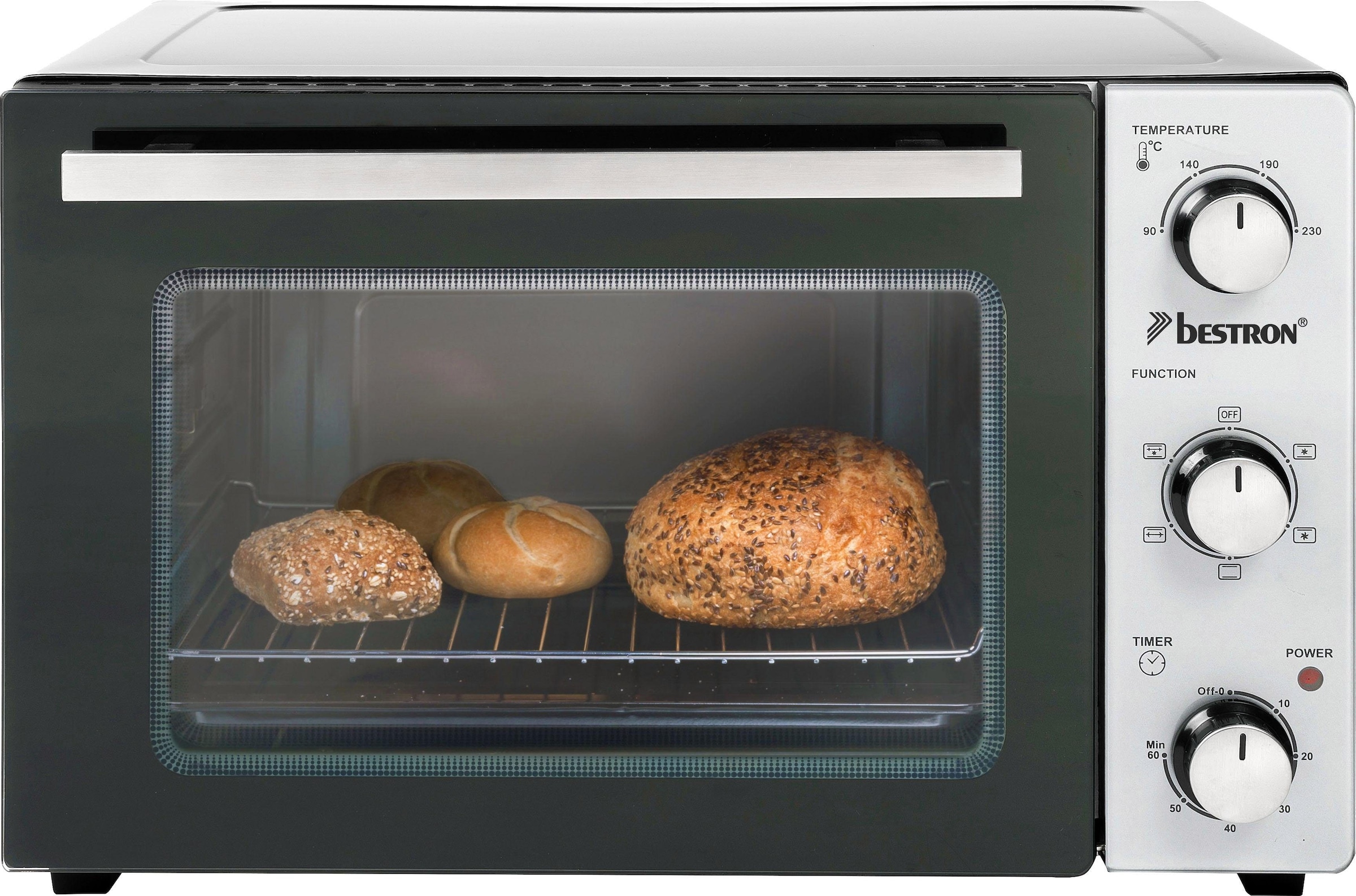 bestron Minibackofen »2-in-1 Gerät«, mit Drehspieß, 1500 W, Edelstahl, Schw günstig online kaufen