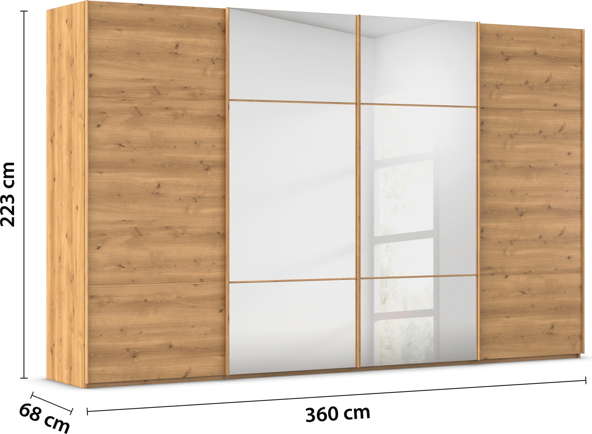 rauch Schwebetürenschrank »Kleiderschrank Schrank Garderobe Schlafzimmerschrank SCALE-TRIO«, edle dreigeteilte Front mit 2 Zierleisten und Spiegel MADE IN GERMANY