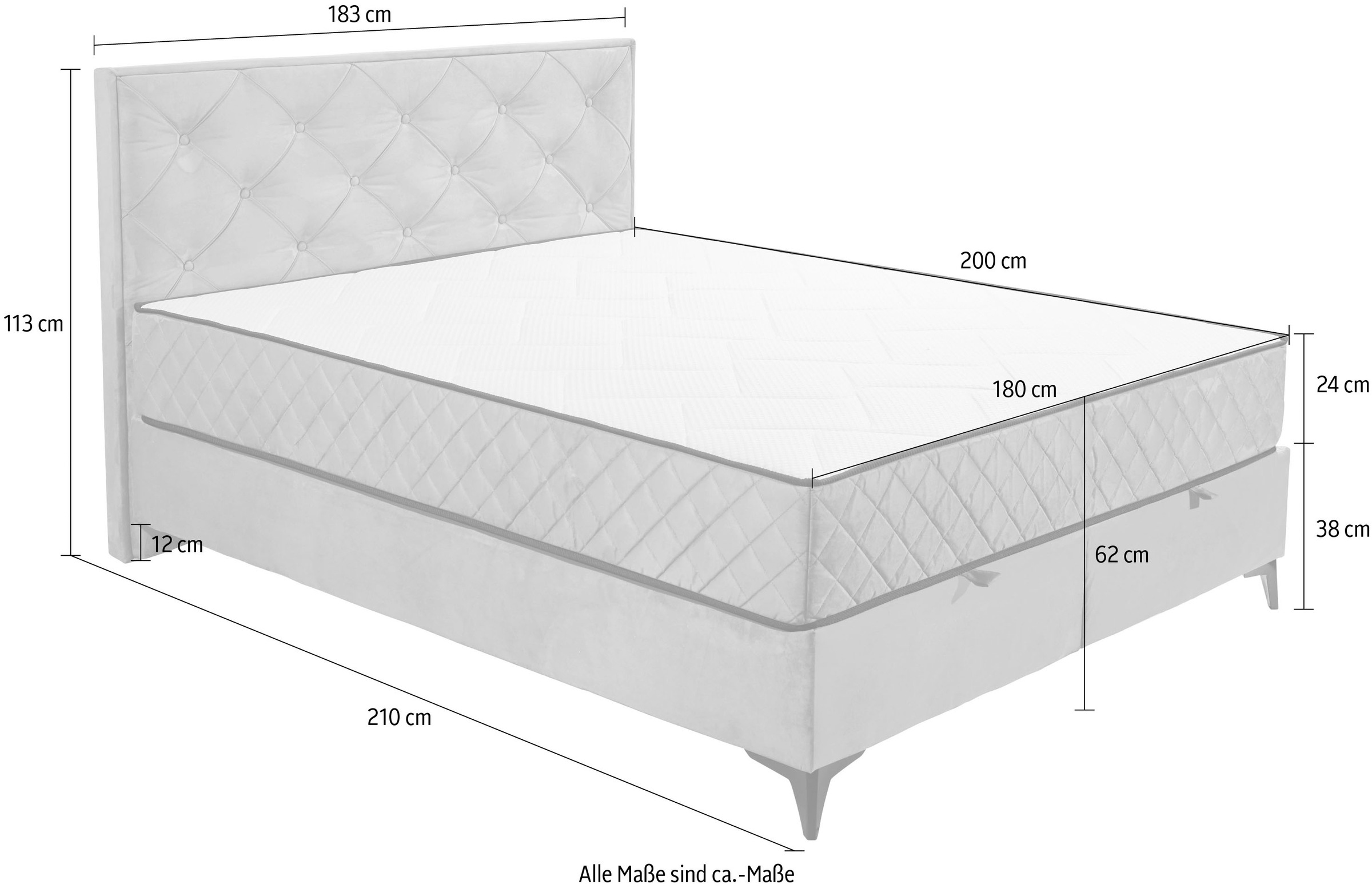 ED EXCITING DESIGN Boxbett »Monroe inkl. Bettkasten, erhältlich in den Breiten 160cm & 180cm« Duo-Matratze - feste Seite mit Kokosmatte