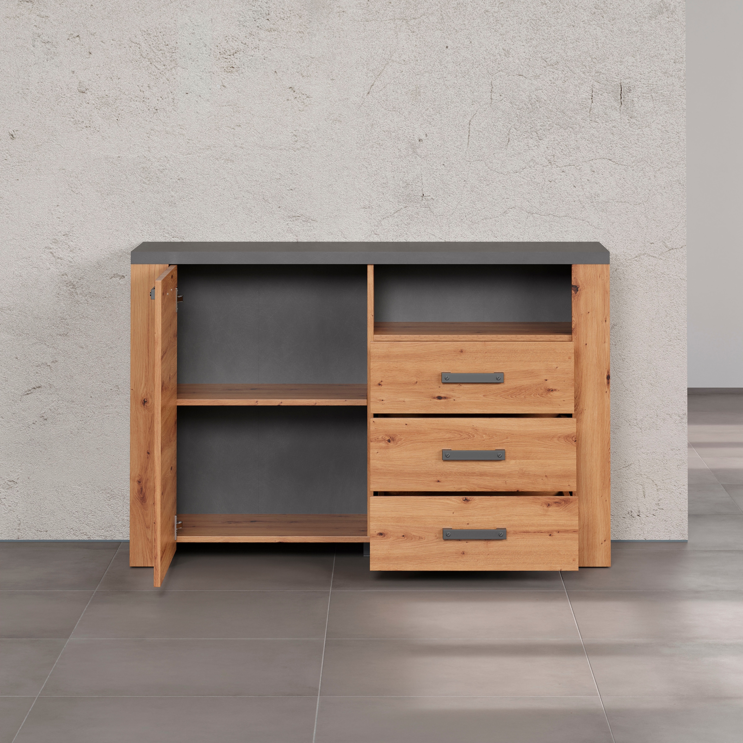Home affaire Sideboard »Ambres«, (1 St.), Kommode, Echtholzoptik, Maße BxH: 127x83 cm, Eiche