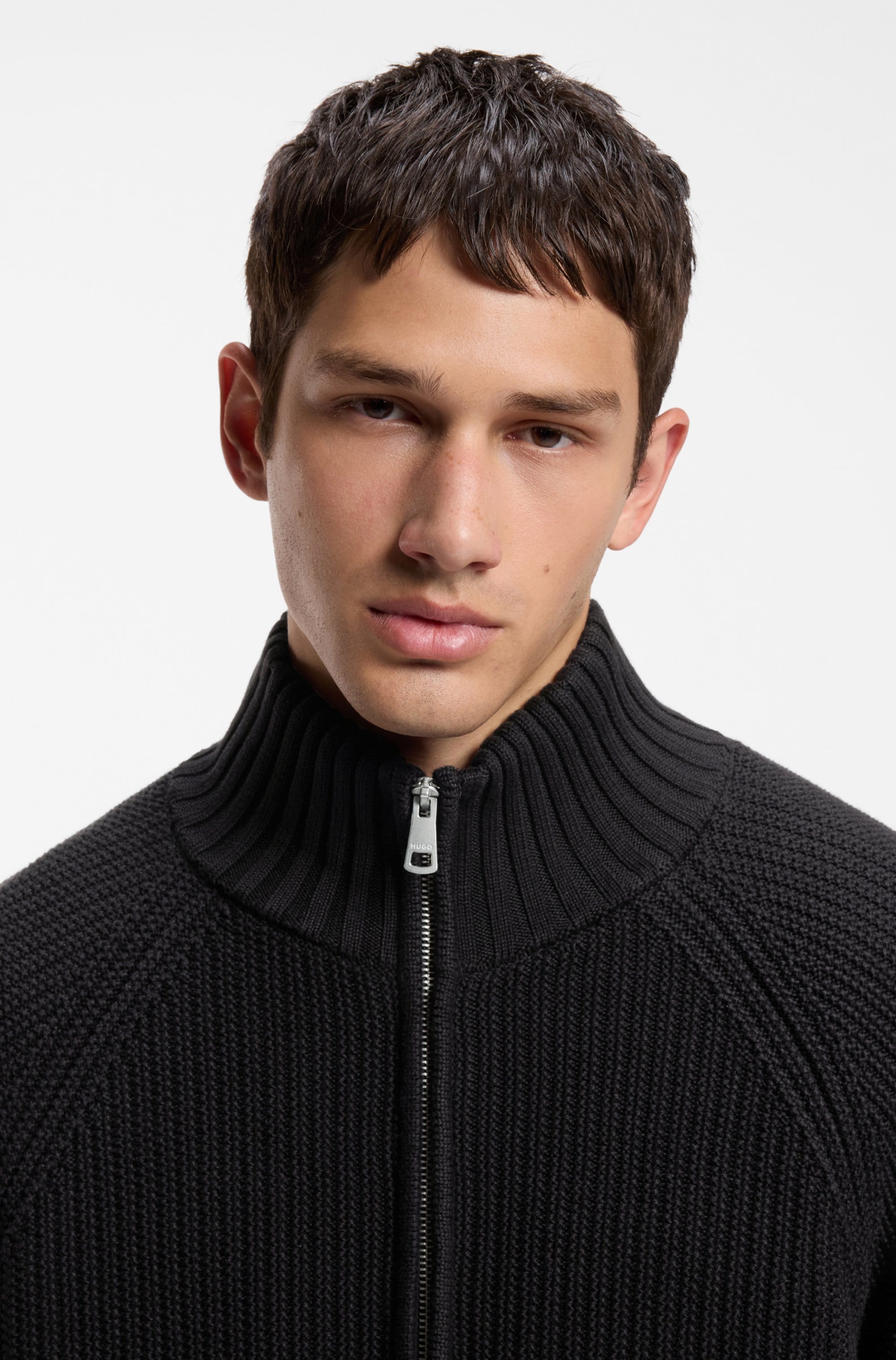 HUGO Strickjacke »Sonzie« Rippstrick, Regular Fit, reine Baumwolle