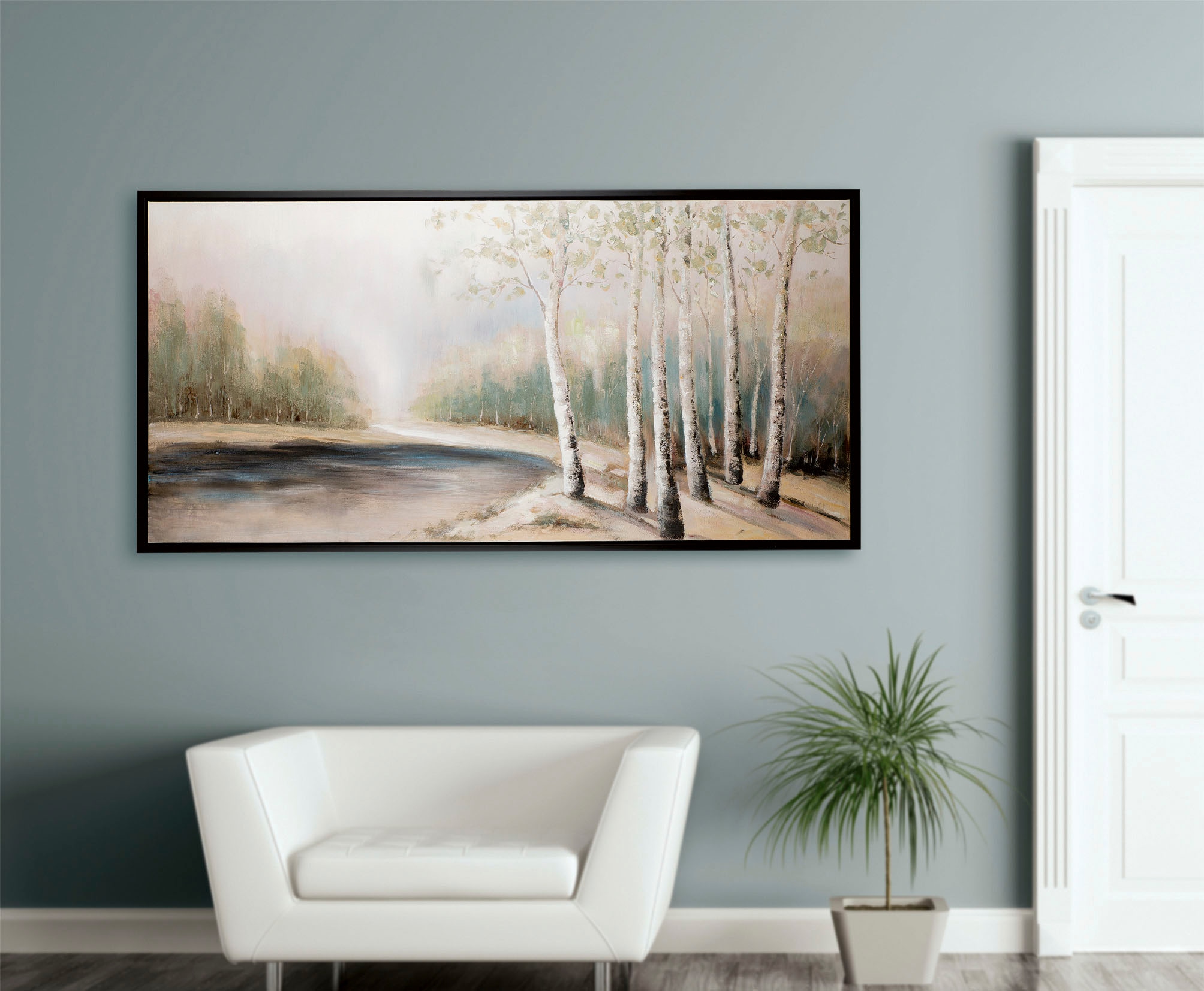 GILDE Leinwandbild »Gemälde Birken am St.) Fluss«, bestellen online (1