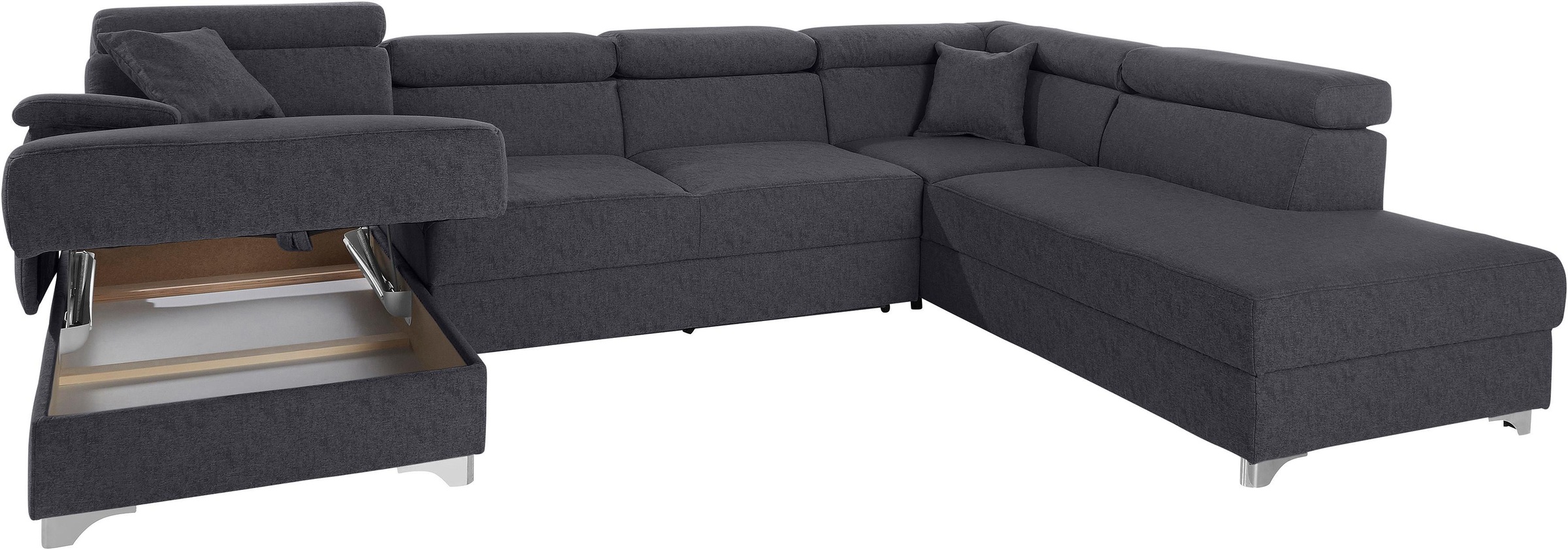 DOMO collection Wohnlandschaft »Mira, inklusive Kopfteilverstellung für mehr Wohlfühlkomfort, U-Form«, wahlweise mit Bettfunktion und Bettkasten, elegant und modern