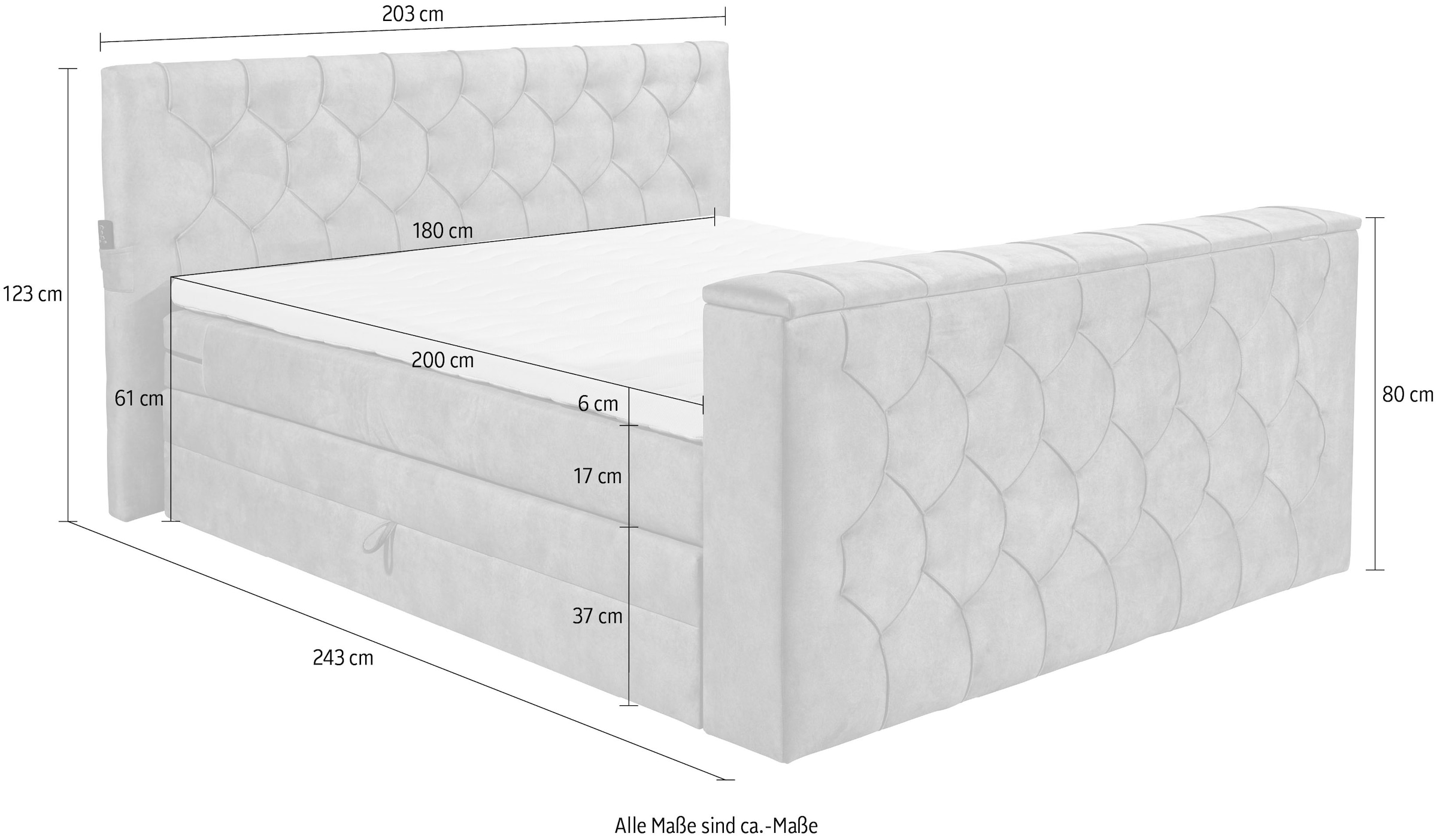 ED EXCITING DESIGN Boxspringbett »Springdale«, mit Bettkasten, motorisierter TV-Halterung, Duo-Matratze (H3/H4)