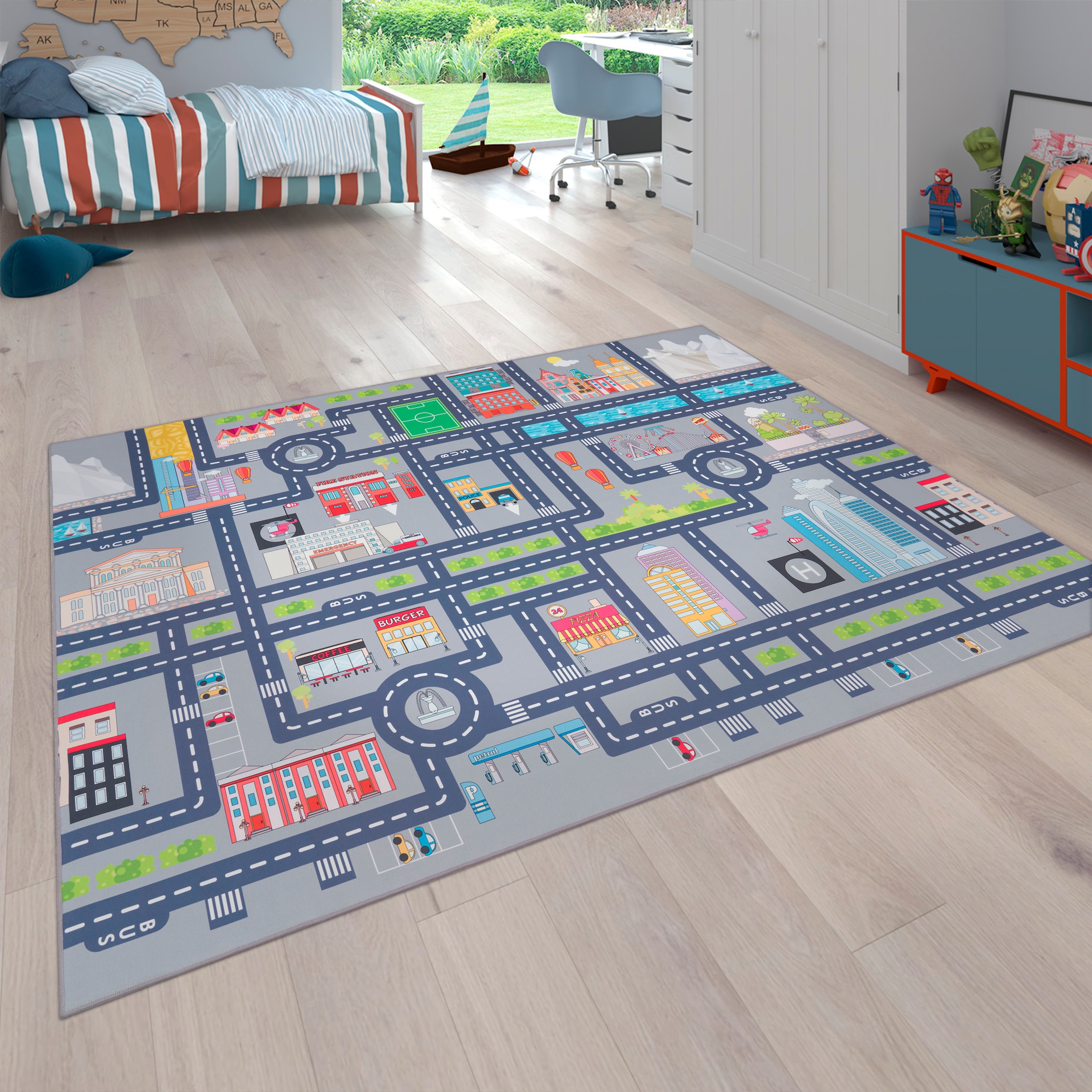 Paco Home Kinderteppich »Bino 575«, rechteckig, 4 mm Höhe, Kurzflor, Straßen-Spiel-Teppich, Kinderzimmer