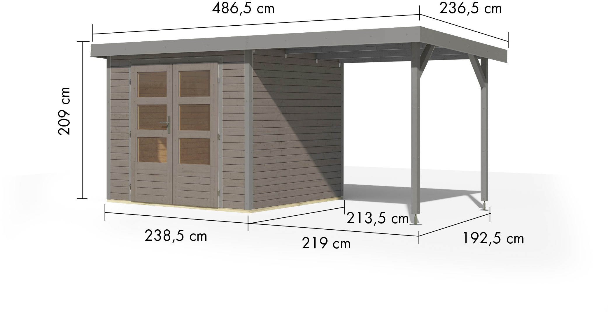 Karibu Gartenhaus »Jupiter 3«, in verschiedenen Farben, mit Anbaudach 2,35 m breit