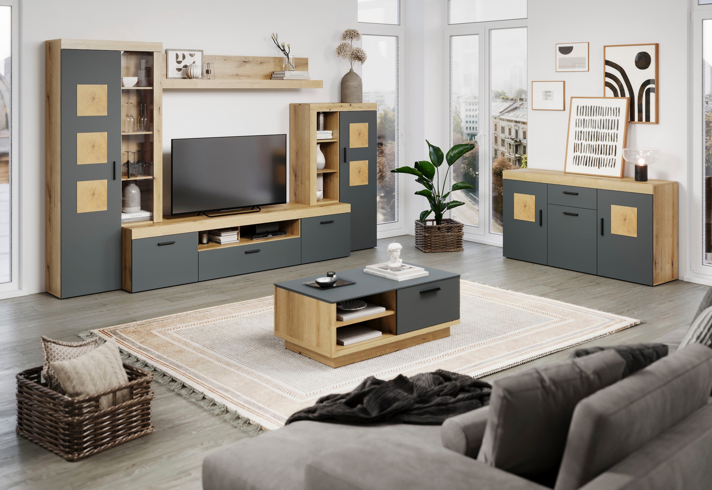 Home affaire Stauraumvitrine »Ghent« Packung, 1 Stk. tlg. Mit Hirnholzapplikationen