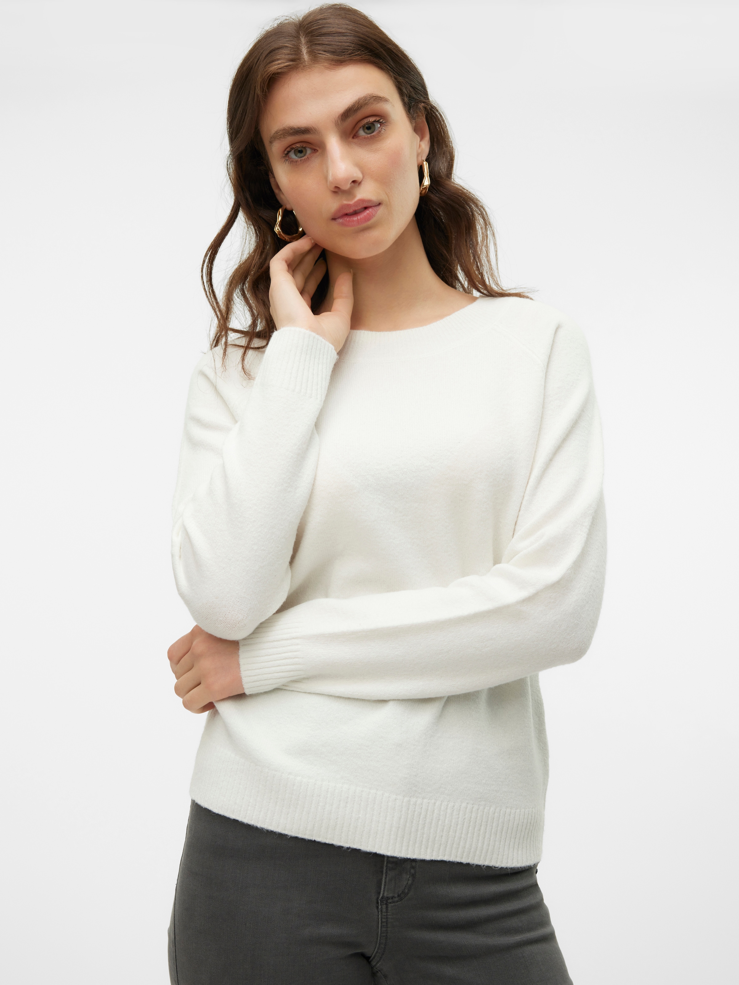 Vero Moda Rundhalspullover »VMDOFFY LS O-NECK BLOUSE GA NOOS« Materialmix, regular fit