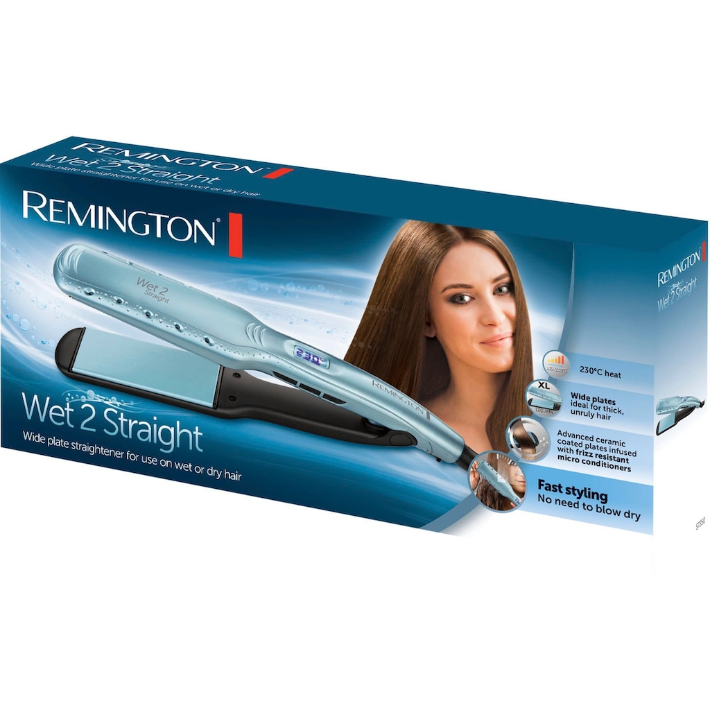 Remington Glätteisen »Wet2Straight, S7350, breiter Haarglätter«, Keramik-Beschichtung, 2 in 1 für Nass- & Trockenanwendung, 10 Temperatureinstellungen