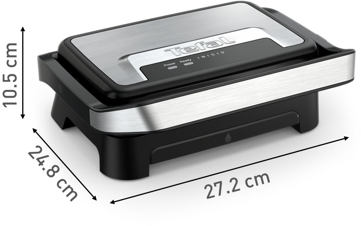 Tefal Kontaktgrill »Inicio Compact, 2-in-1 Panini /Grill, antihaftbeschichtetete Platten«, 1000 W, Platzsparendes Design, spülmaschinengeeignete Saftschale, GC270D