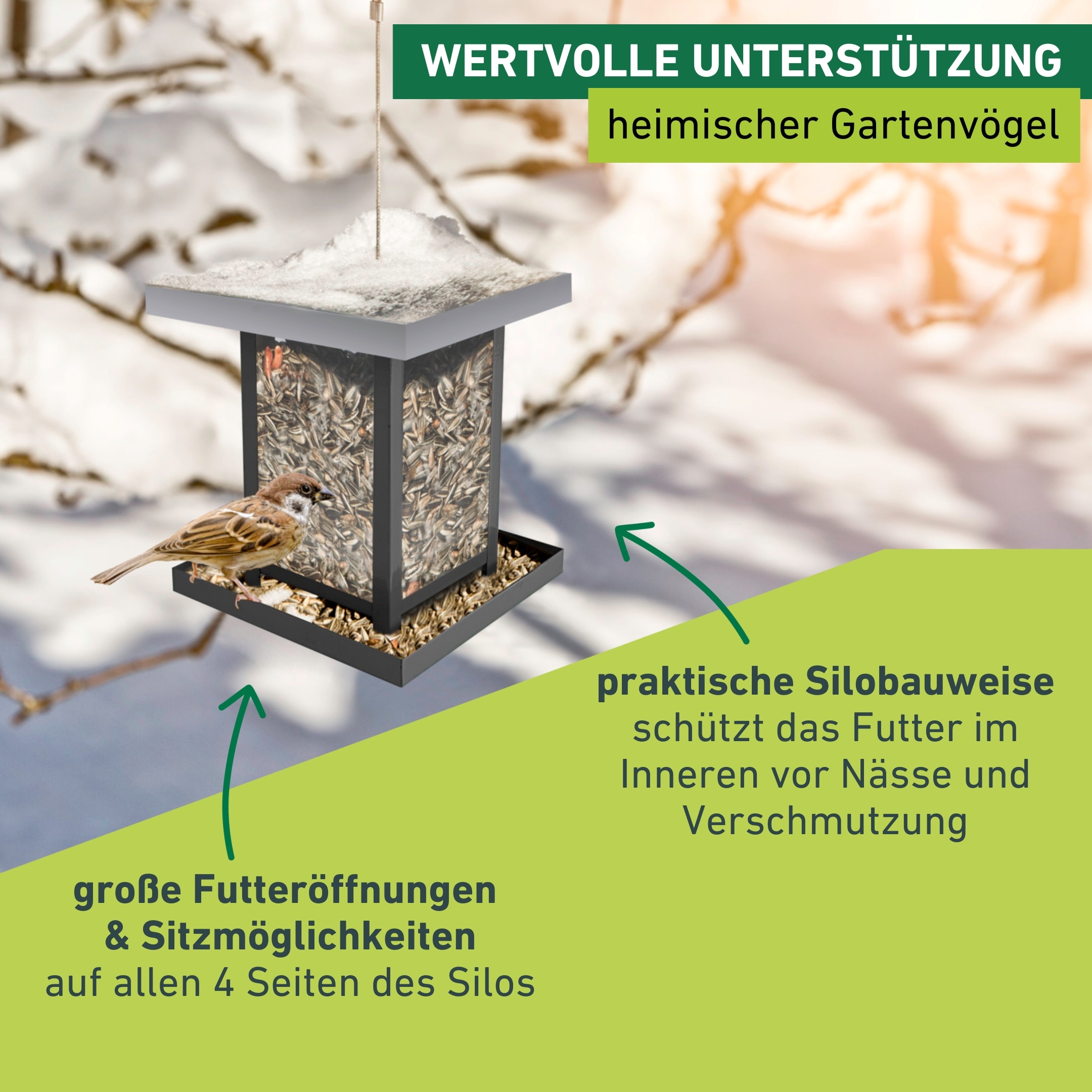 Windhager Futterhaus »View, Vogelfutterhaus für Wildvogelarten, witterungsbeständig« Futterstation inkl. Aufhängung, Füllmenge ca. 1,5 L, 16x16x17,5 cm