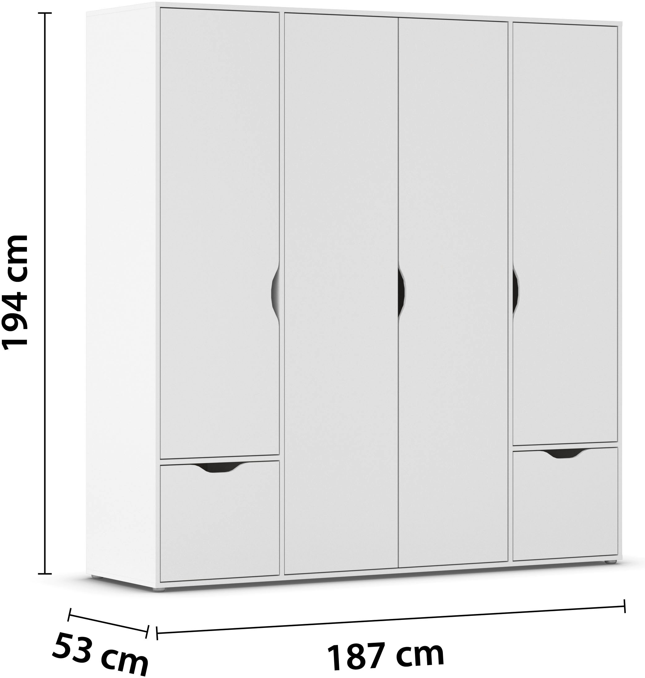 rauch Drehtürenschrank »Kleiderschrank Schrank Garderobe Wäscheschrank NARAI mit Schubladen«, (in 3 verschiedenen Ausstattungen BASIC/CLASSIC/PREMIUM), Griffausfräsungen für eine grifflose Optik TOPSELLER MADE IN GERMANY