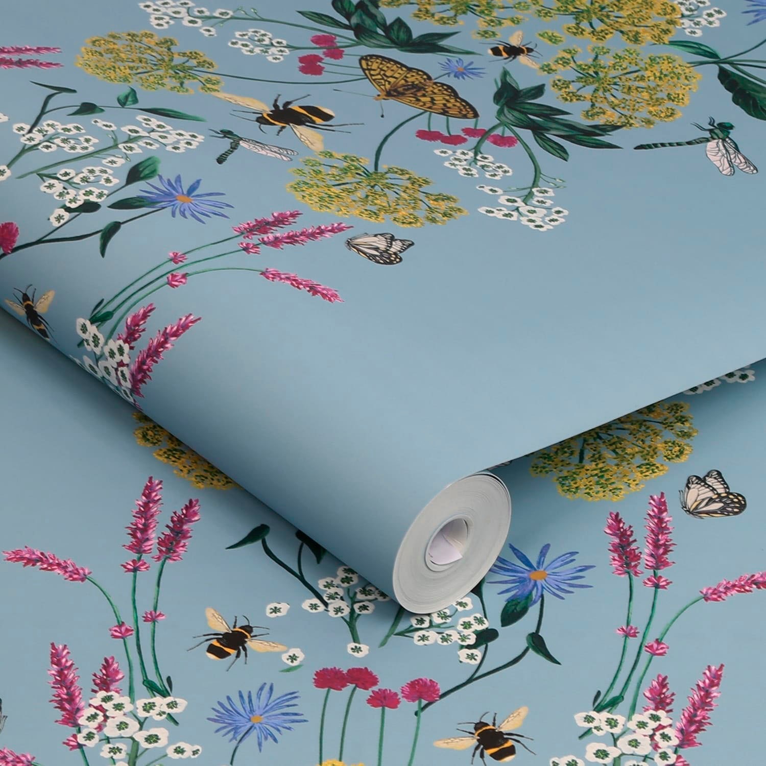 Joules Vliestapete »Perfect Pollinators Haze Blue« floral glatt floral