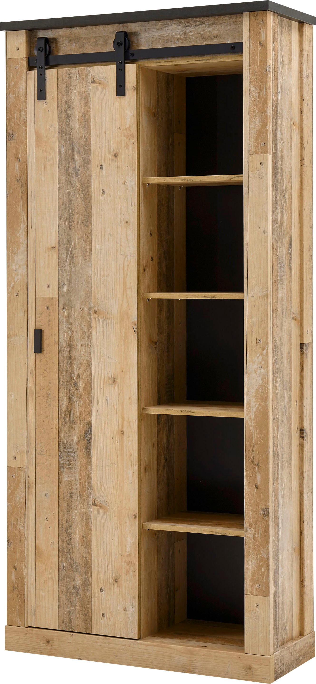 Home affaire Regal »SHERWOOD«, modernes Holz Dekor, mit Scheunentorbeschlag aus Metall, Höhe 201 cm