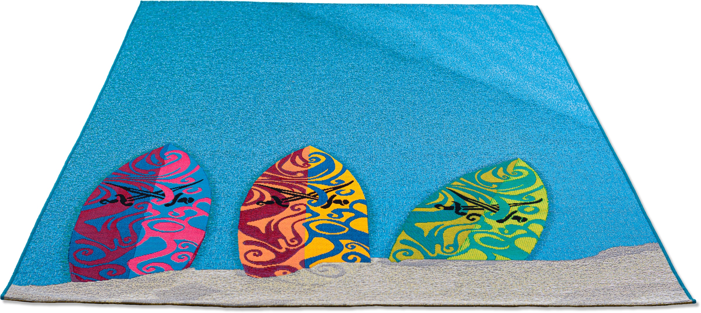 Sansibar Teppich »Rantum Beach SA-018«, rechteckig, 5 mm Höhe, Flachgewebe, modernes Design, Surfboards, In- und Outdoor geeignet