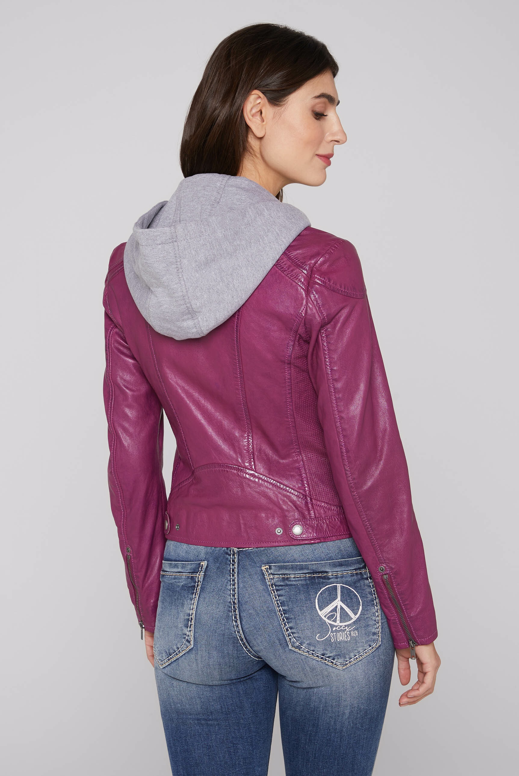 SOCCX Lederjacke, mit Kapuze, mit Zipper am Ärmelende