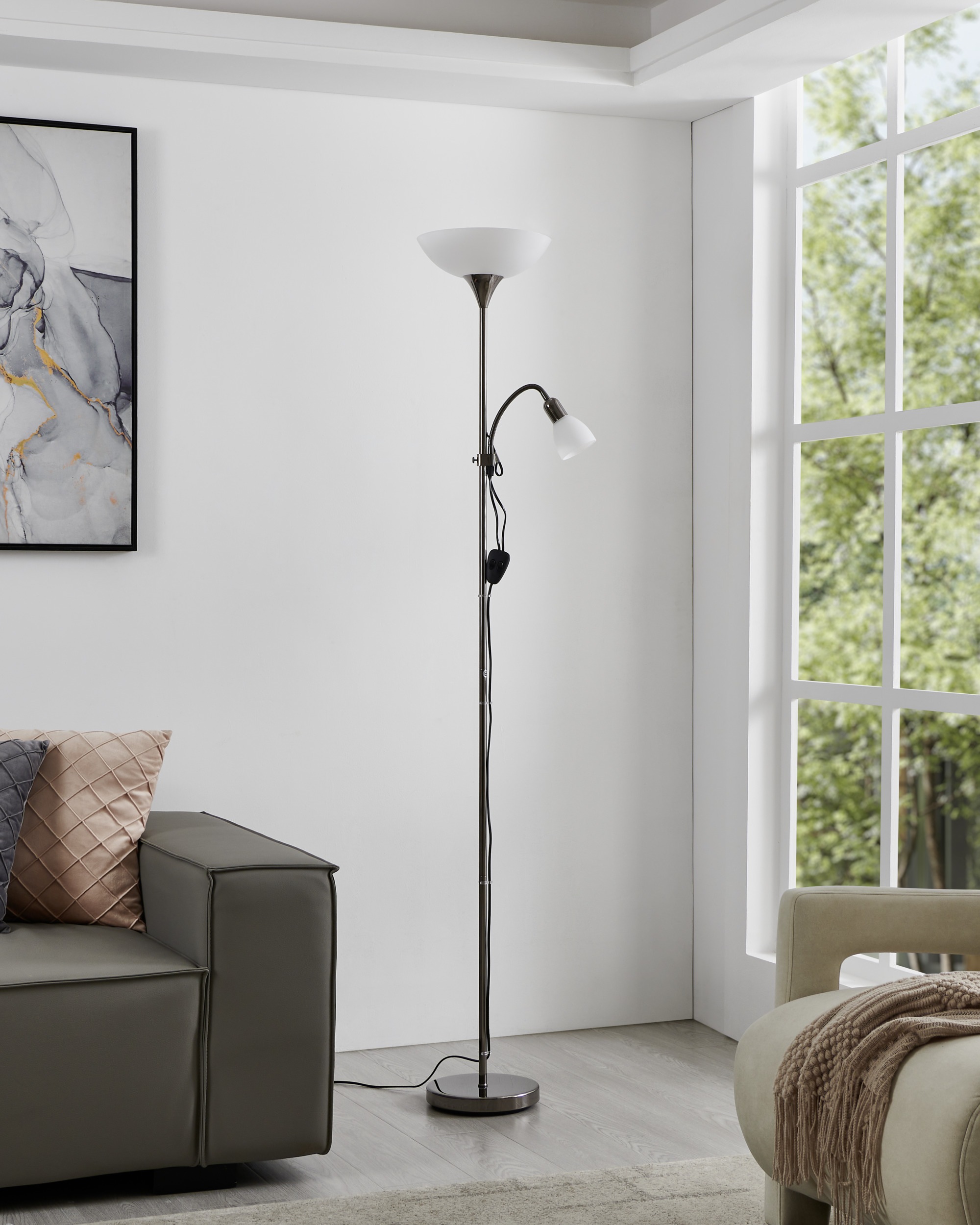 EGLO Stehlampe »UP 2 Stehlampe - Stahl - E27;E14 - 1X60W;1X18W - IP20« E27 1 Stk. Standleuchte, Leselampe, Wohzimmer, Schlafzimmer, H176,5 x Ø27,5 cm