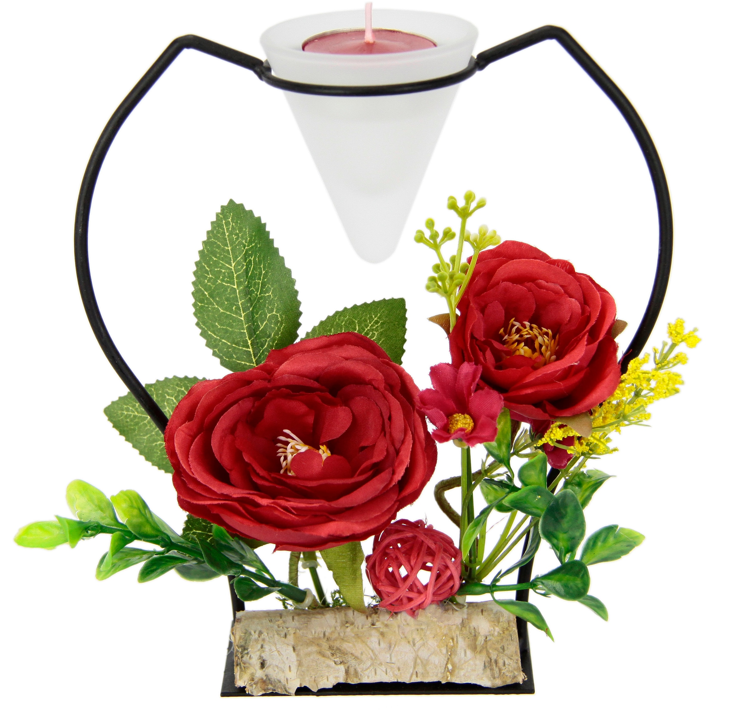 Metall Kerzenständer Teelichtkerze Advent kaufen Kunstblumen I.GE.A. »Rose«, Teelichthalter 3D auf Glaseinsatz Rechnung