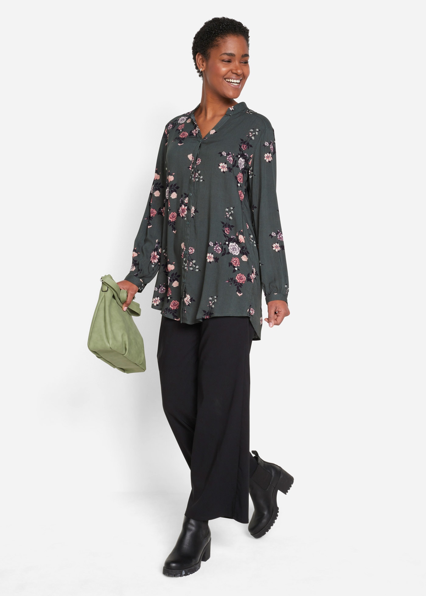 bonprix Longbluse lockere Passform, aus Viskose, fließender Stoff, Casual Stil