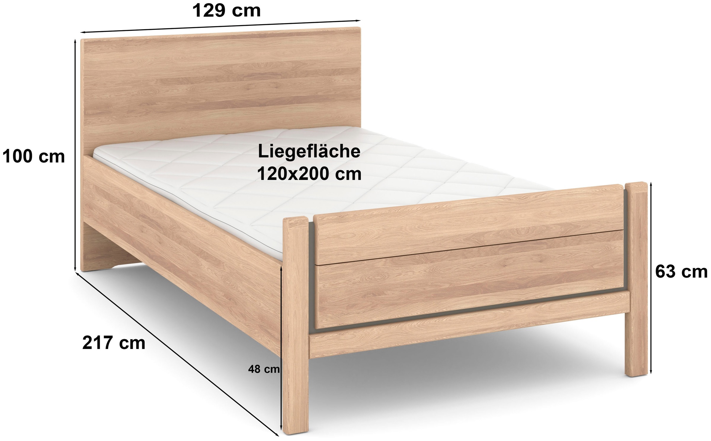 Musterring Holzbett »Sorrent, Bettgestell, Bettrahmen, teilmassiv Eiche«, (MADE IN GERMANY), Eiche teilmassiv, Liegehöhenverstellung, Stollenfußteil