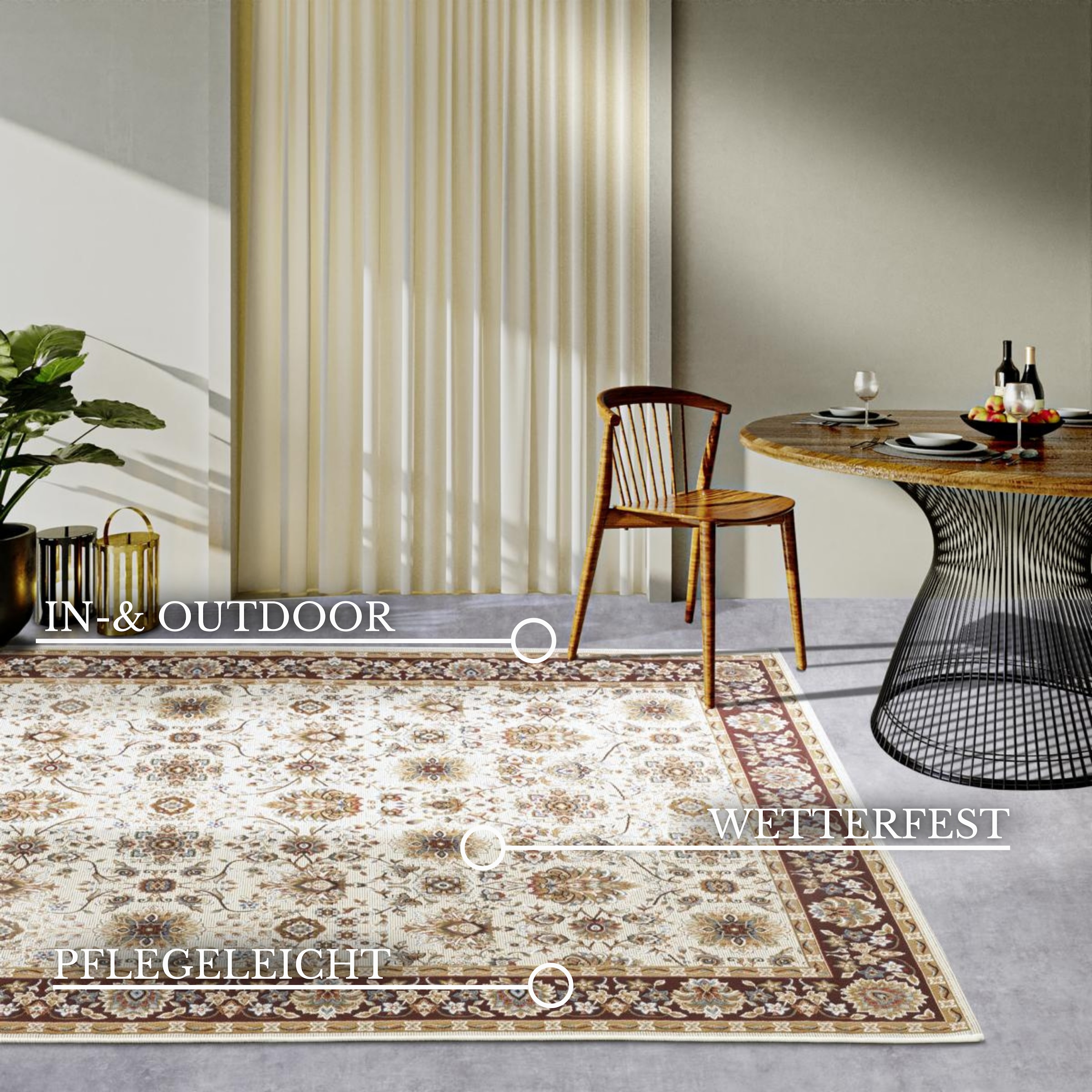 Villeroy & Boch Teppich »Nicolas«, rechteckig, 3 mm Höhe, In- und Outdoor, Flachgewebe, wetterfest, Balkon, Klassisch, Terrasse