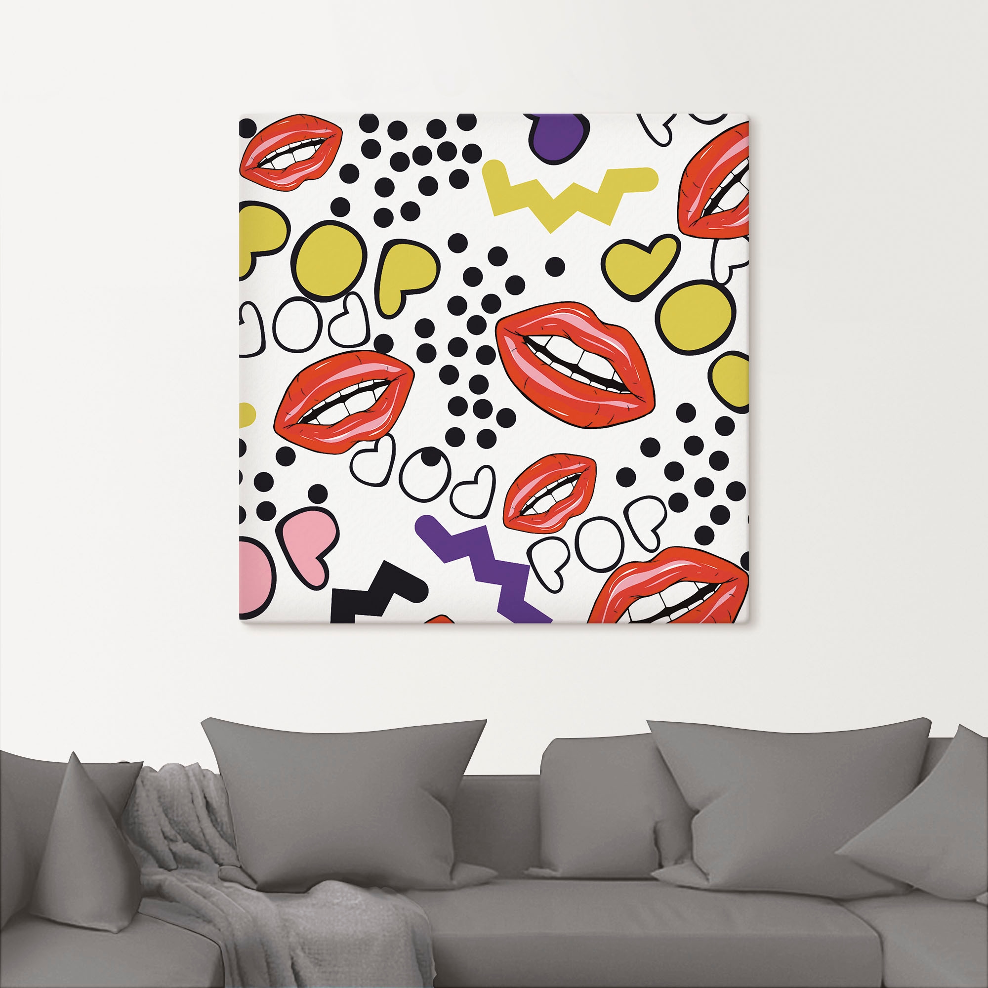 Artland Leinwandbild »Mund mit Pop-Art«, Muster, (1 St.), auf Keilrahmen gespannt