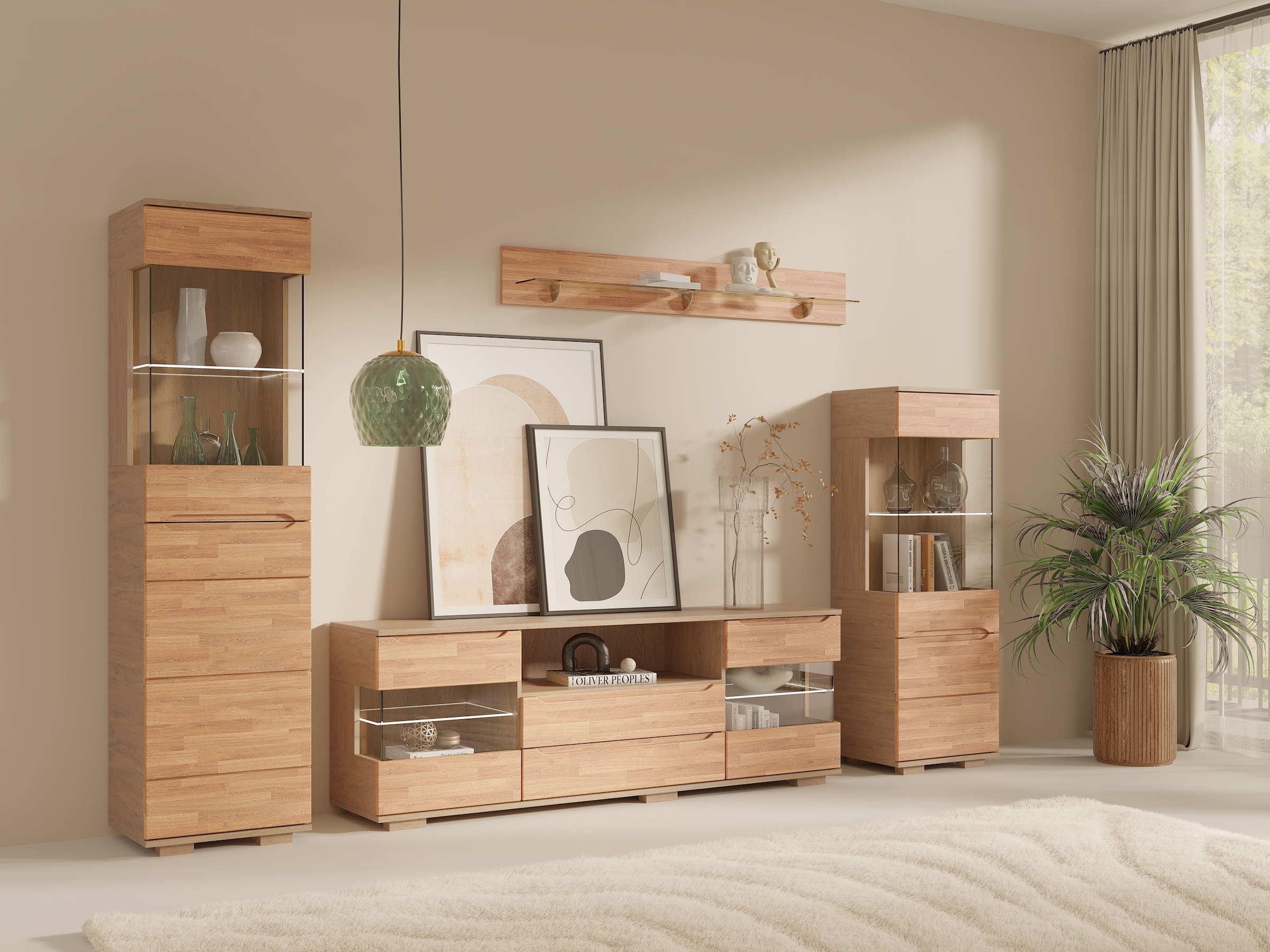 OTTO home Wohnwand »VETRO: besteht aus 2 Vitrinen, 1 Lowboard & 1 Wandregal, Wohnzimmer.« 4 Stk. tlg.