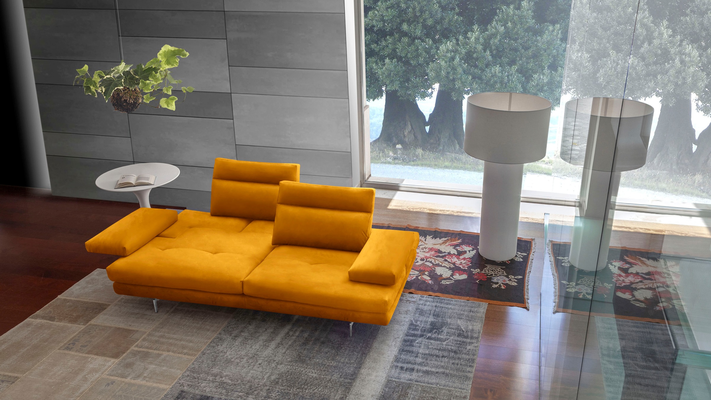 CALIA ITALIA 3-Sitzer »Toby Wing, Designsofa mit hohem Sitzkomfort, bequem und elegant«, inklusive Sitztiefenverstellung, Füße in Chrom glänzend