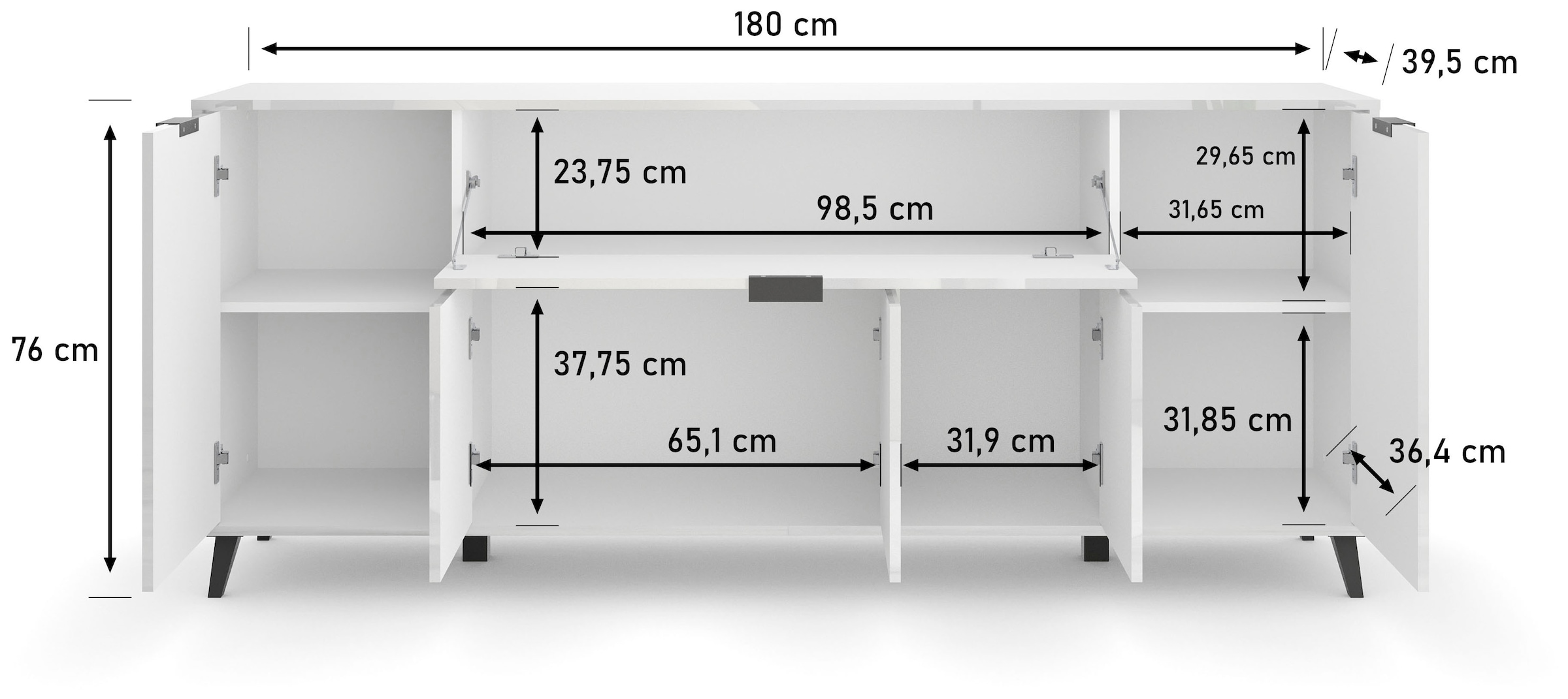OTTO home Sideboard »Oslo, B/H/T: 180/76/39,5 cm« Push-to-open-Funktion, schwarze Metallgriffe, viel Stauraum
