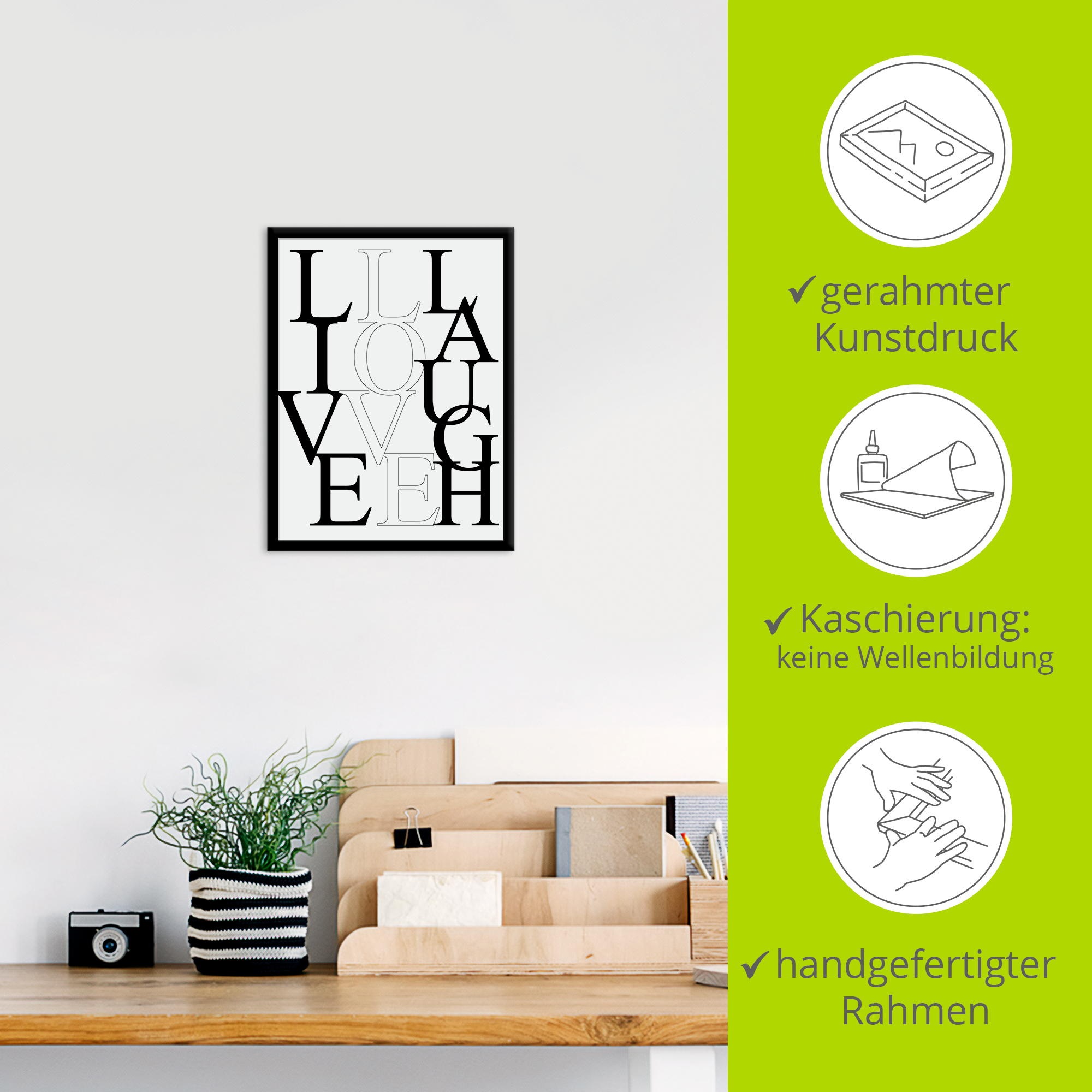 Artland Wandbild »Leben, Lieben, Lachen«, Sprüche & Texte, (1 St.)