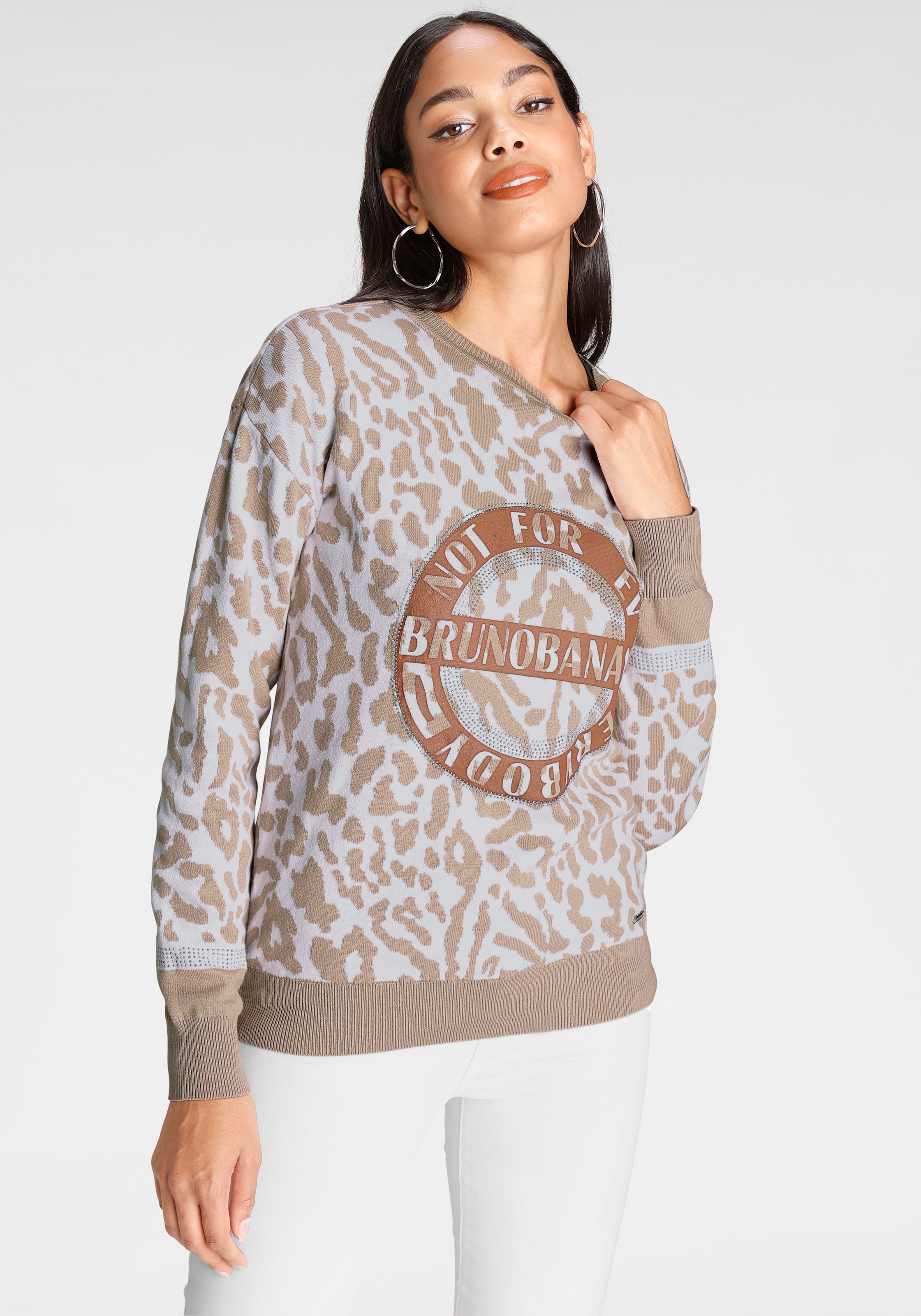 Rundhalspullover, Animal Muster Jacquard